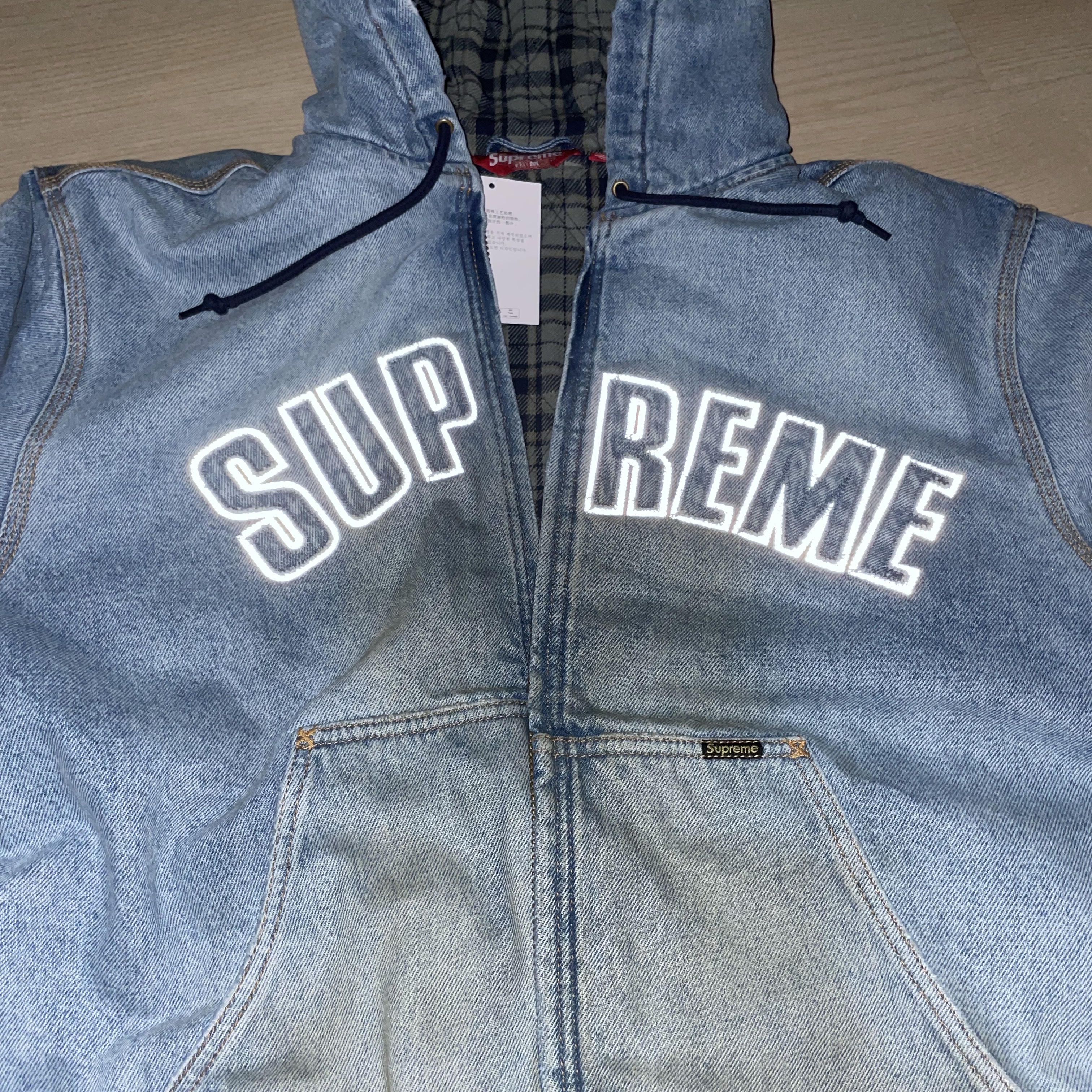 Supreme Reflective Arc Hooded Work Jacket Denim - 25FW 착용 스타일 - 2