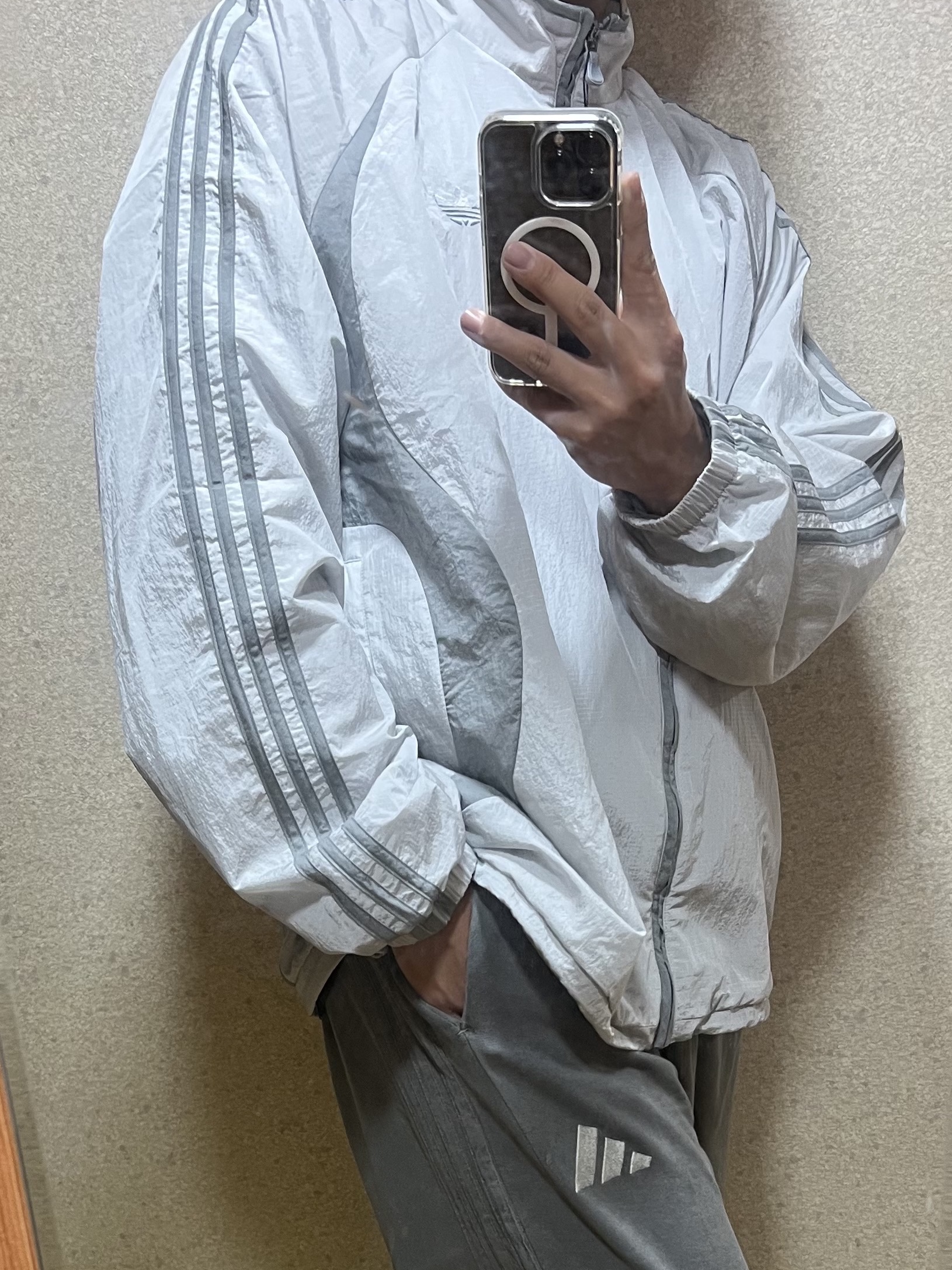 Adidas Adicolor 2000s Woven Track Top Grey Two Grey Three - US Sizing 착용 스타일