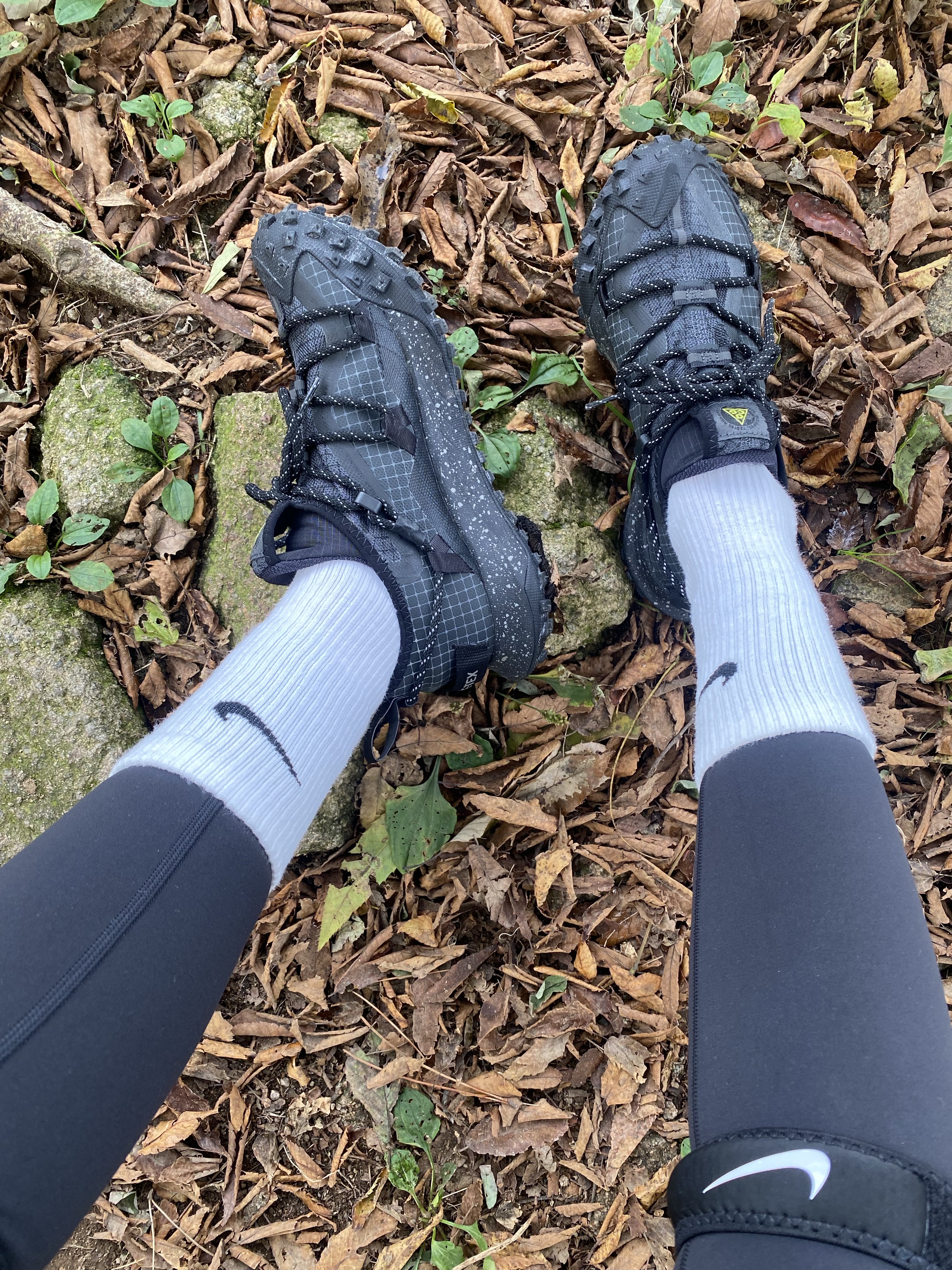 Nike ACG Mountain Fly Low Gore-Tex SE Dark Smoke Grey, Nike Everyday Cushioned Training Crew Socks White (6 Pack/Korean Ver.) 착용 스타일 - 1