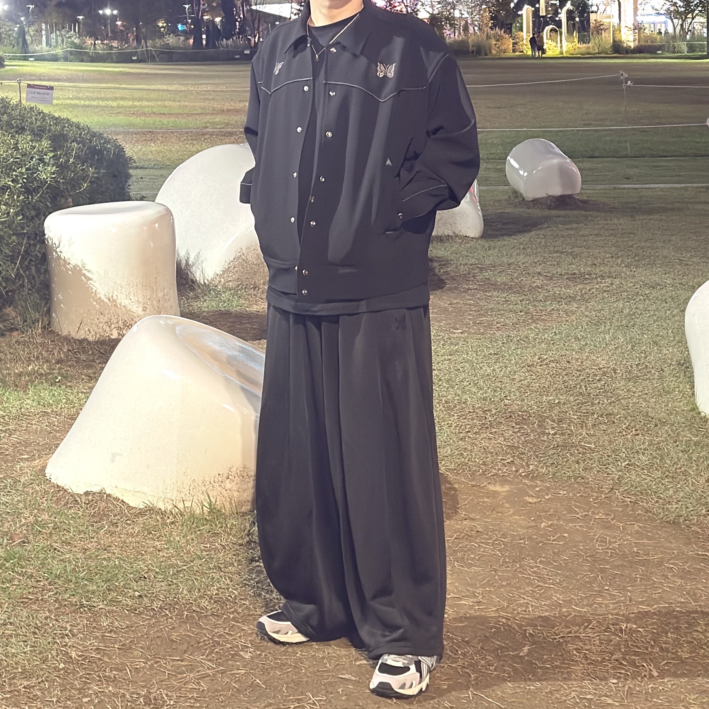 Needles H.D. Pants Black, Needles Cowboy Butterfly Jacket Black 착용 스타일