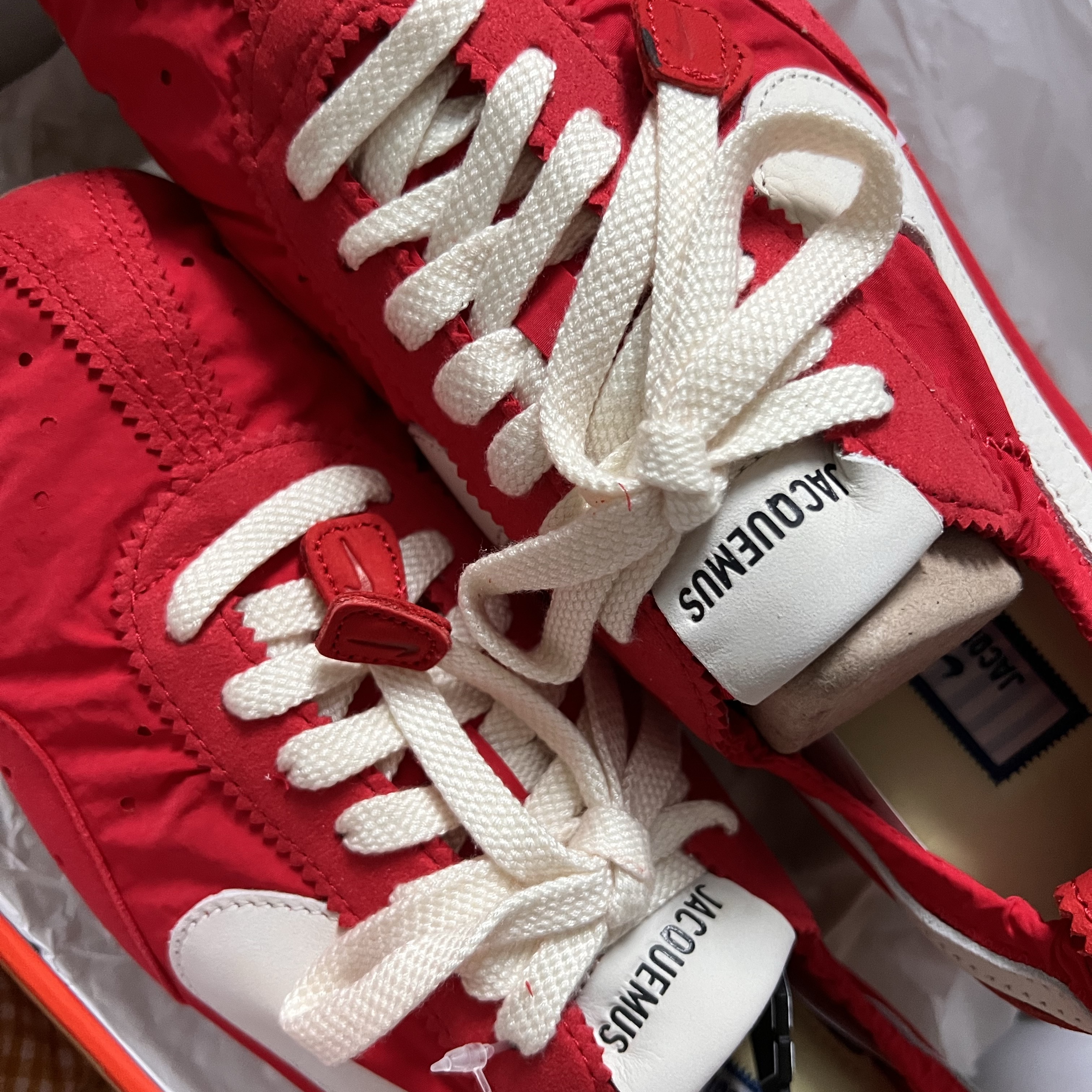 Nike x Jacquemus Moon Shoe SP University Red and Bicycle Yellow 착용 스타일