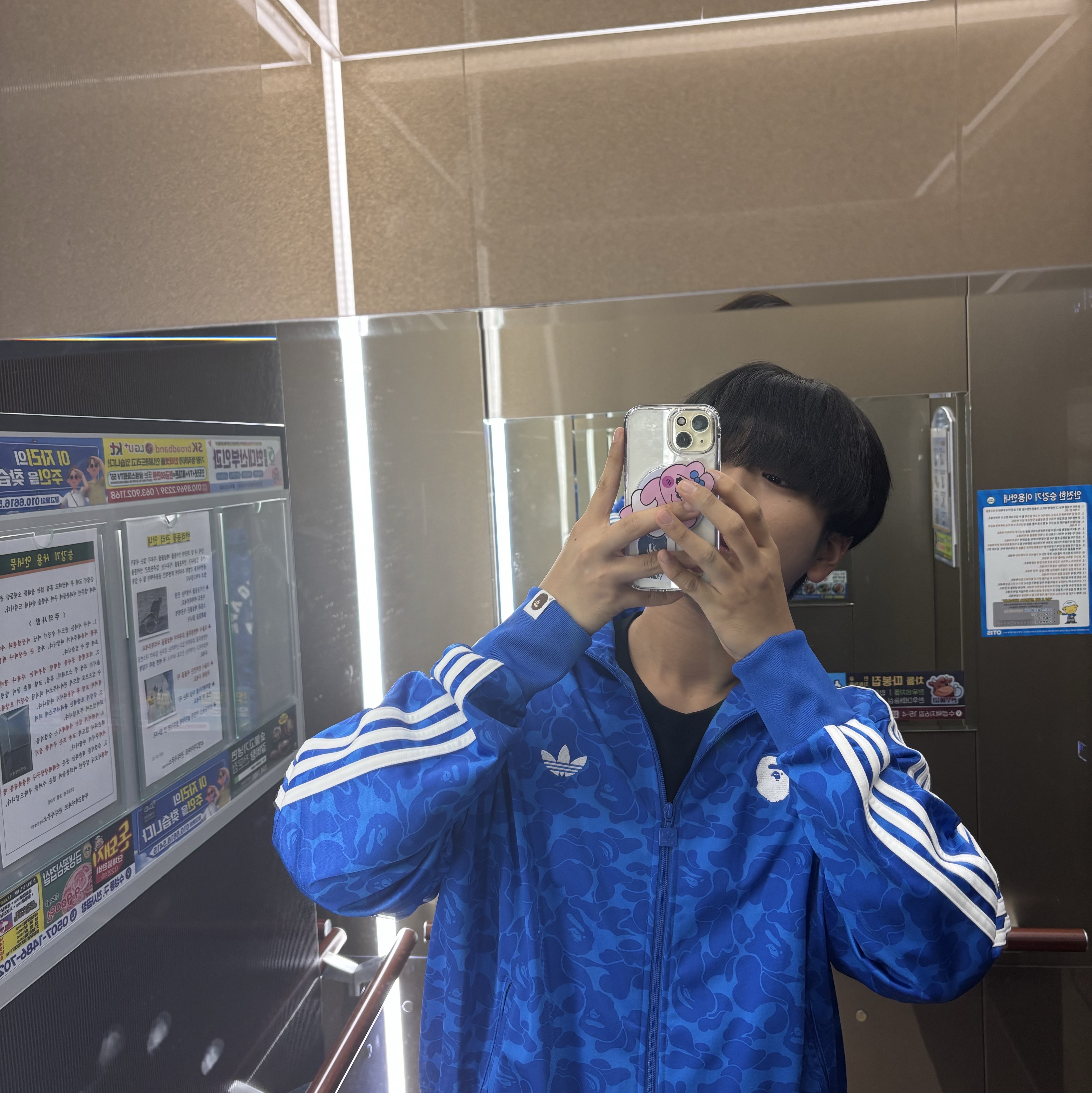Adidas x BAPE Allover Print Track Top Blue - KR Sizing 착용 스타일