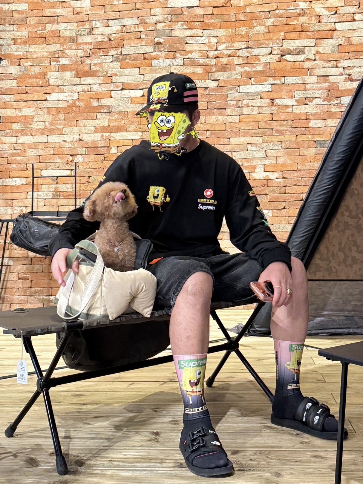 Supreme x SpongeBob SquarePants Castelli Cycling Sock Black (1 Pack) - 25SS, Supreme x SpongeBob SquarePants Castelli Racing L/S T-Shirt Black - 25SS 착용 스타일