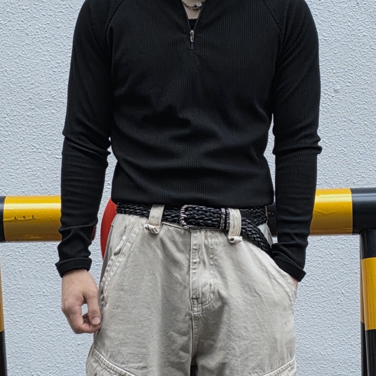 [더블적립]Farfromwhat Far Weaving Belt Black 착용 스타일 - 2