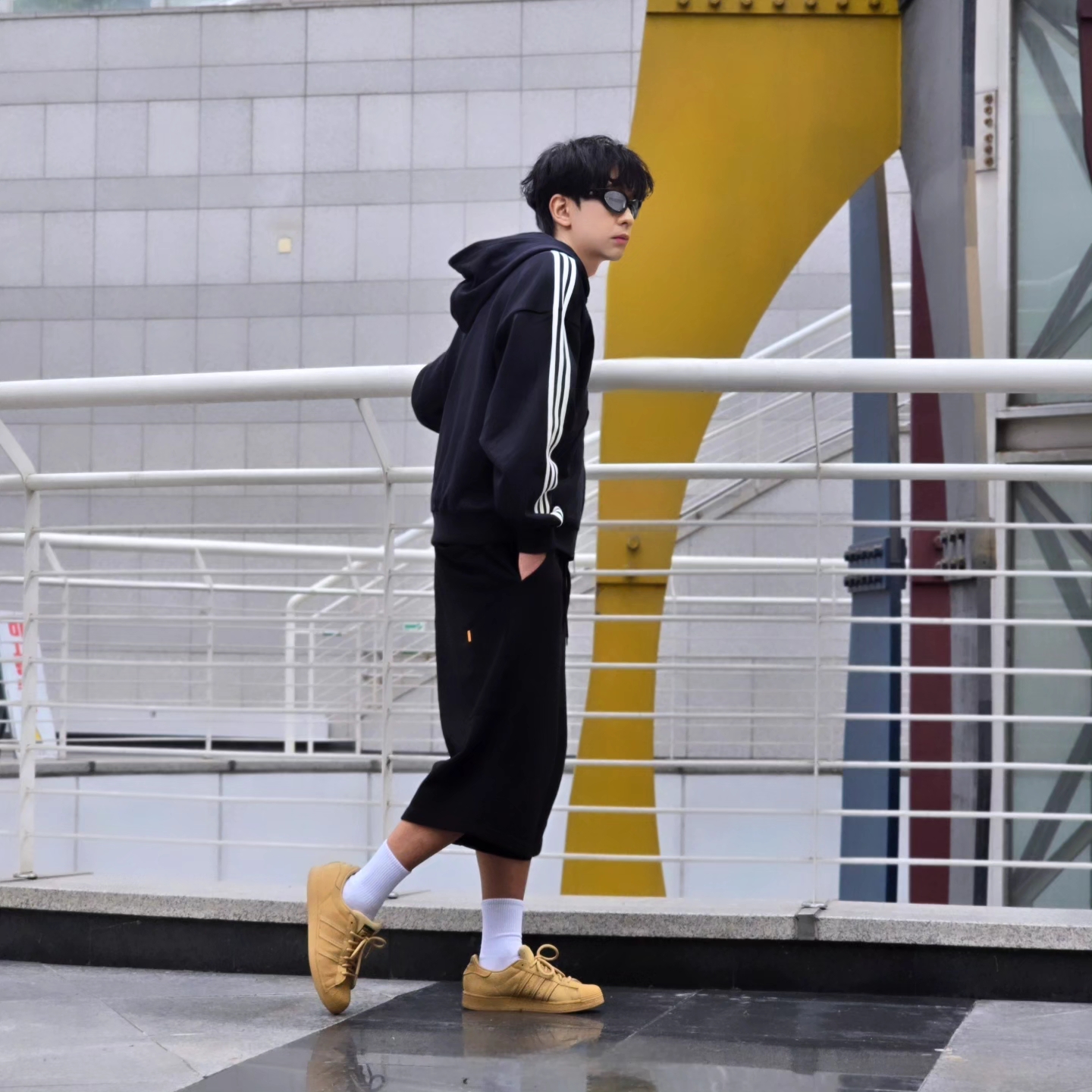 Adidas 3-Stripes Full-Zip Hoodie Black Cream White - KR Sizing, Adidas 3-Stripes Full-Zip Hoodie Black Cream White - US Sizing 착용 스타일 - 4