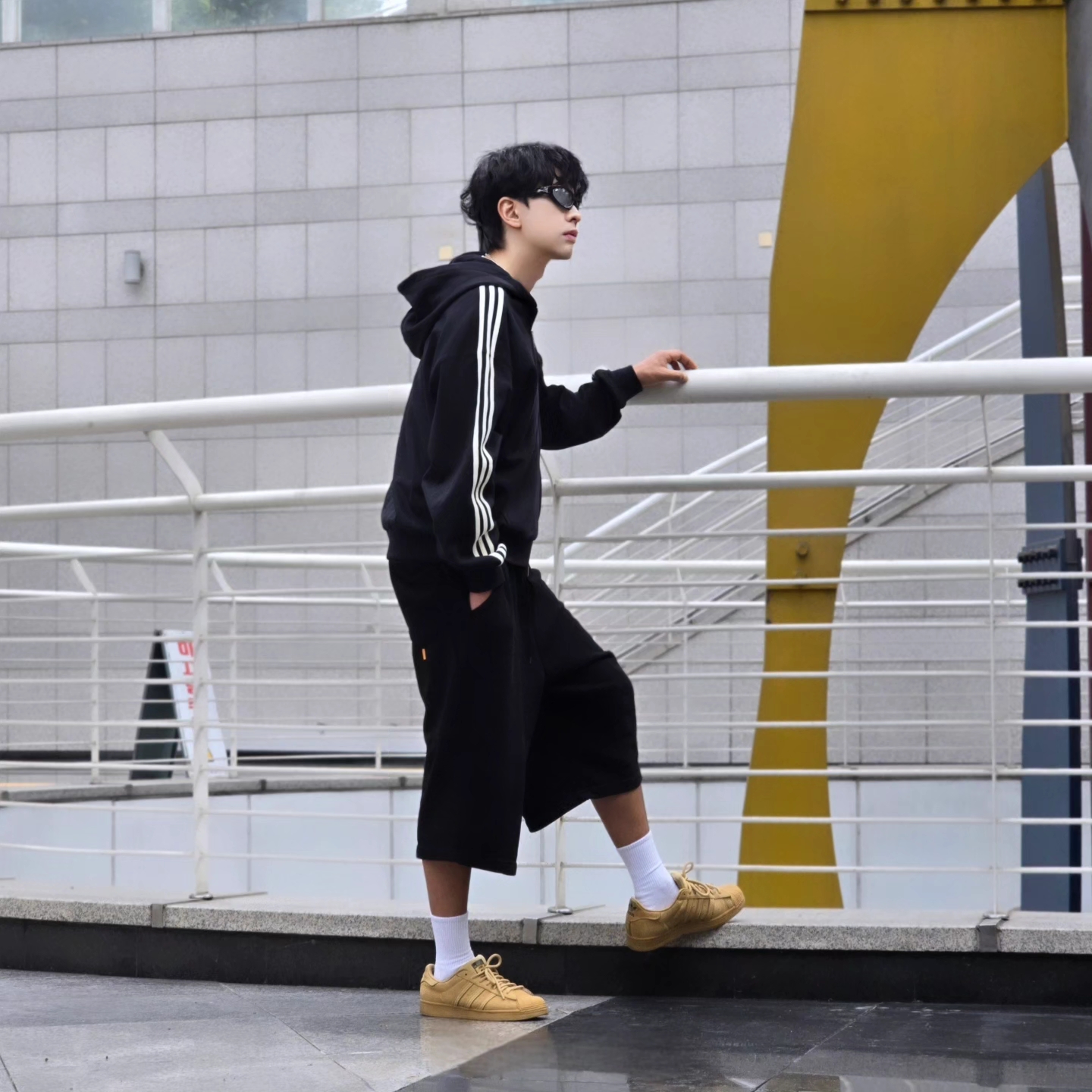 Adidas 3-Stripes Full-Zip Hoodie Black Cream White - KR Sizing, Adidas 3-Stripes Full-Zip Hoodie Black Cream White - US Sizing 착용 스타일 - 3