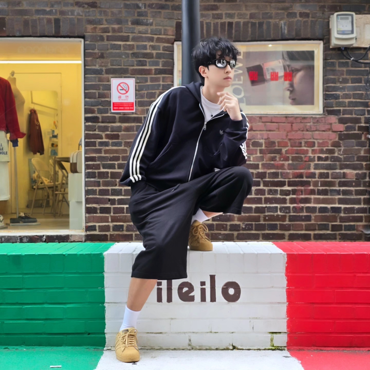 Adidas 3-Stripes Full-Zip Hoodie Black Cream White - KR Sizing, Adidas 3-Stripes Full-Zip Hoodie Black Cream White - US Sizing 착용 스타일 - 3