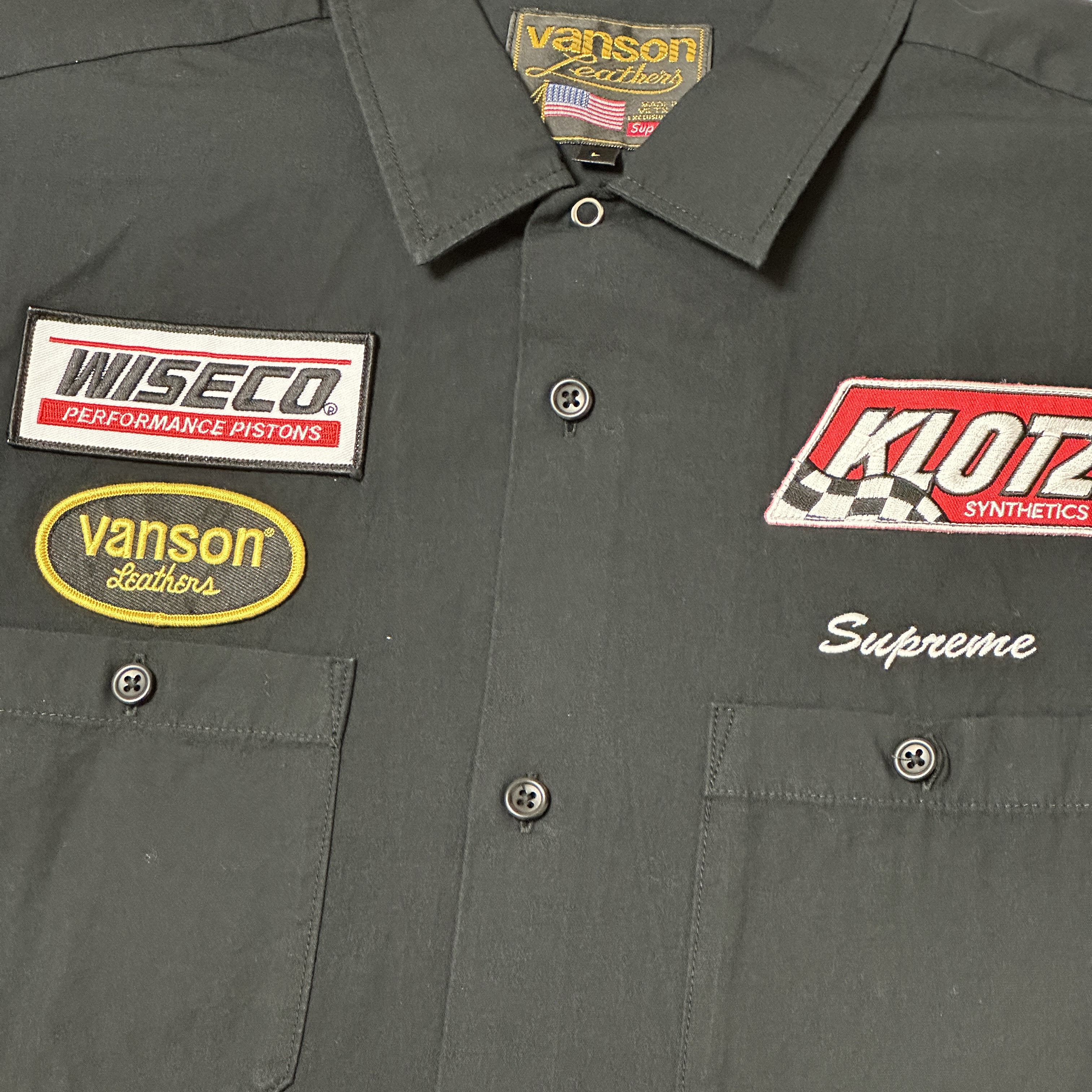 Supreme x Vanson Leathers S/S Work Shirt Black - 25FW 착용 스타일