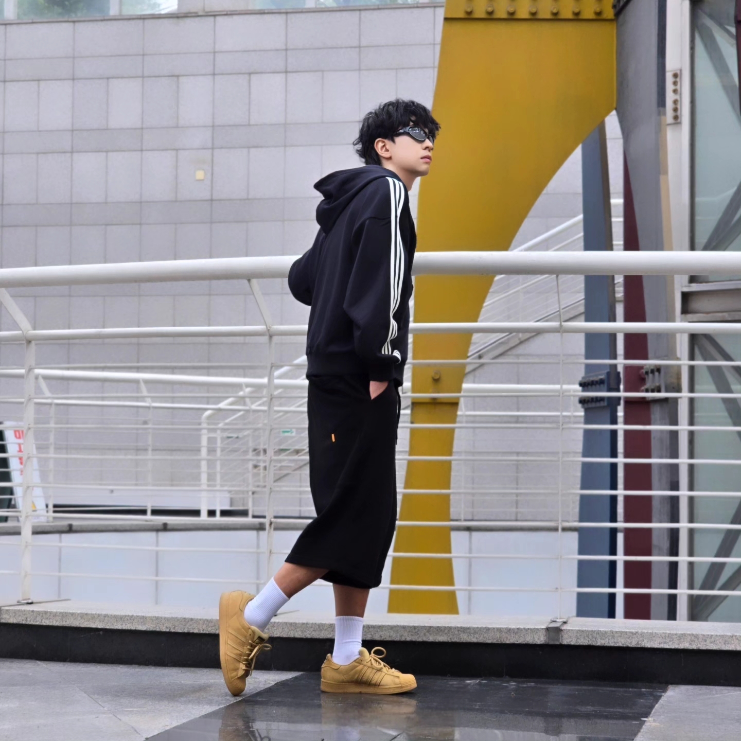 Adidas 3-Stripes Full-Zip Hoodie Black Cream White - KR Sizing, Adidas 3-Stripes Full-Zip Hoodie Black Cream White - US Sizing 착용 스타일 - 6