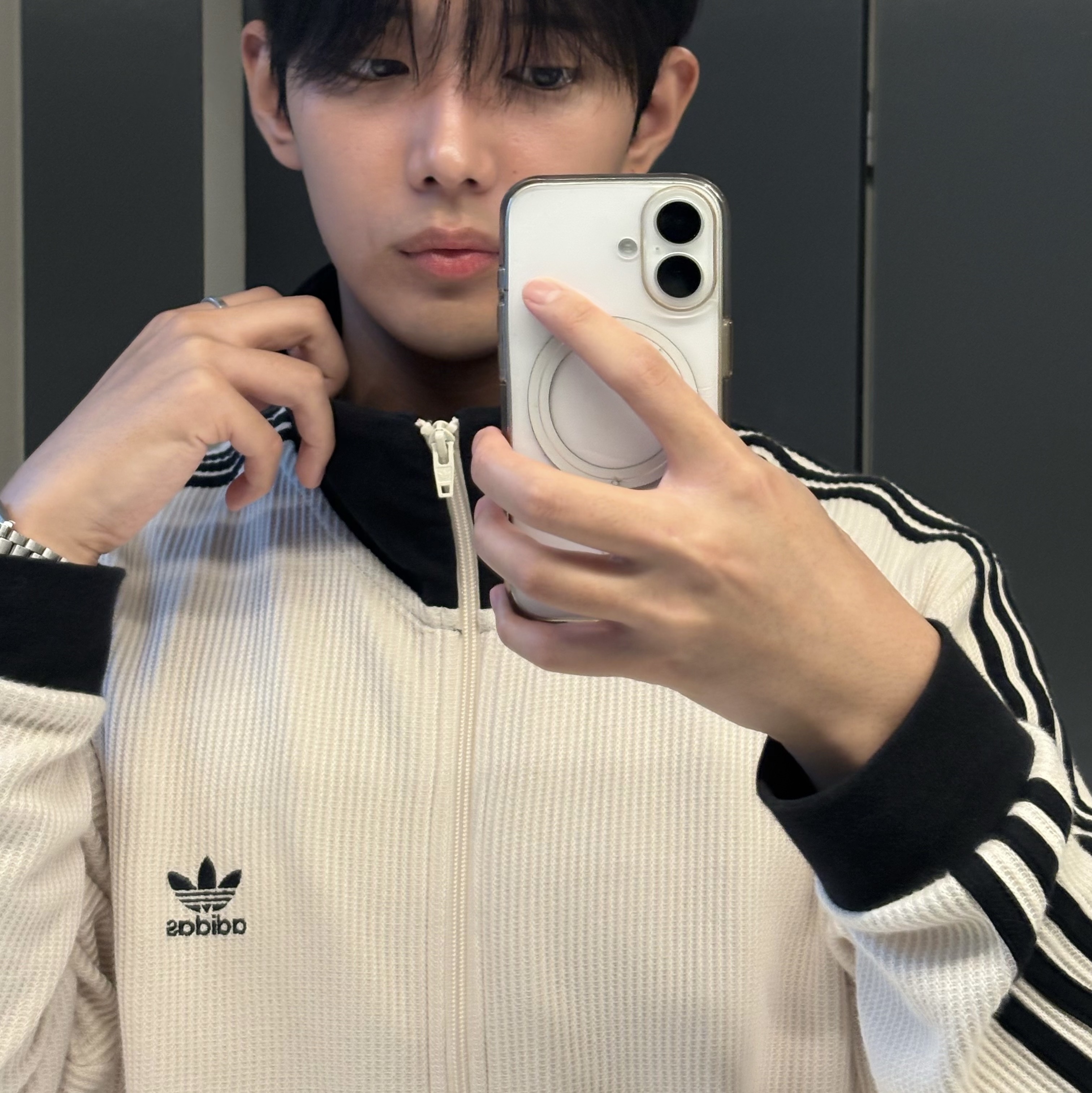 Adidas Knit Track Top Beige - KR Sizing 착용 스타일