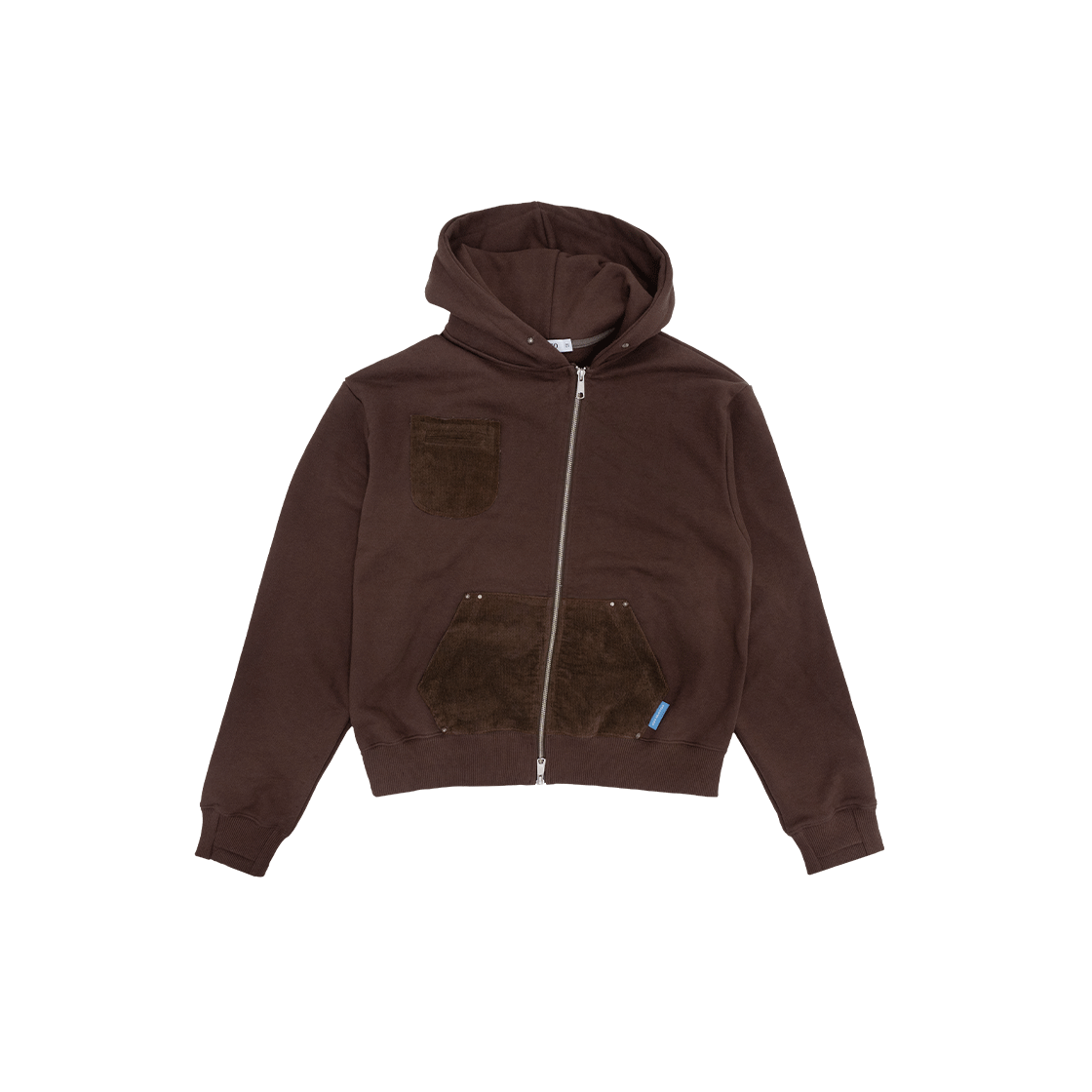 hyusbr Huey Unbalanced Studded Hoodie Zip-Up Brown