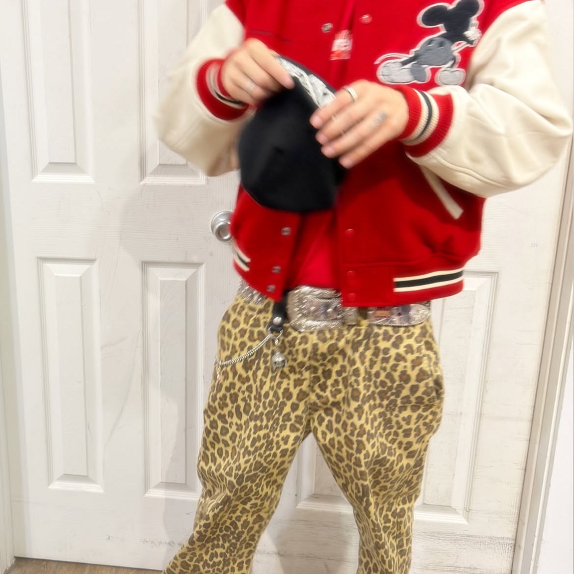 Supreme x Number (N)ine x Mickey Mouse Varsity Jacket Red - 25FW 착용 스타일 - 1