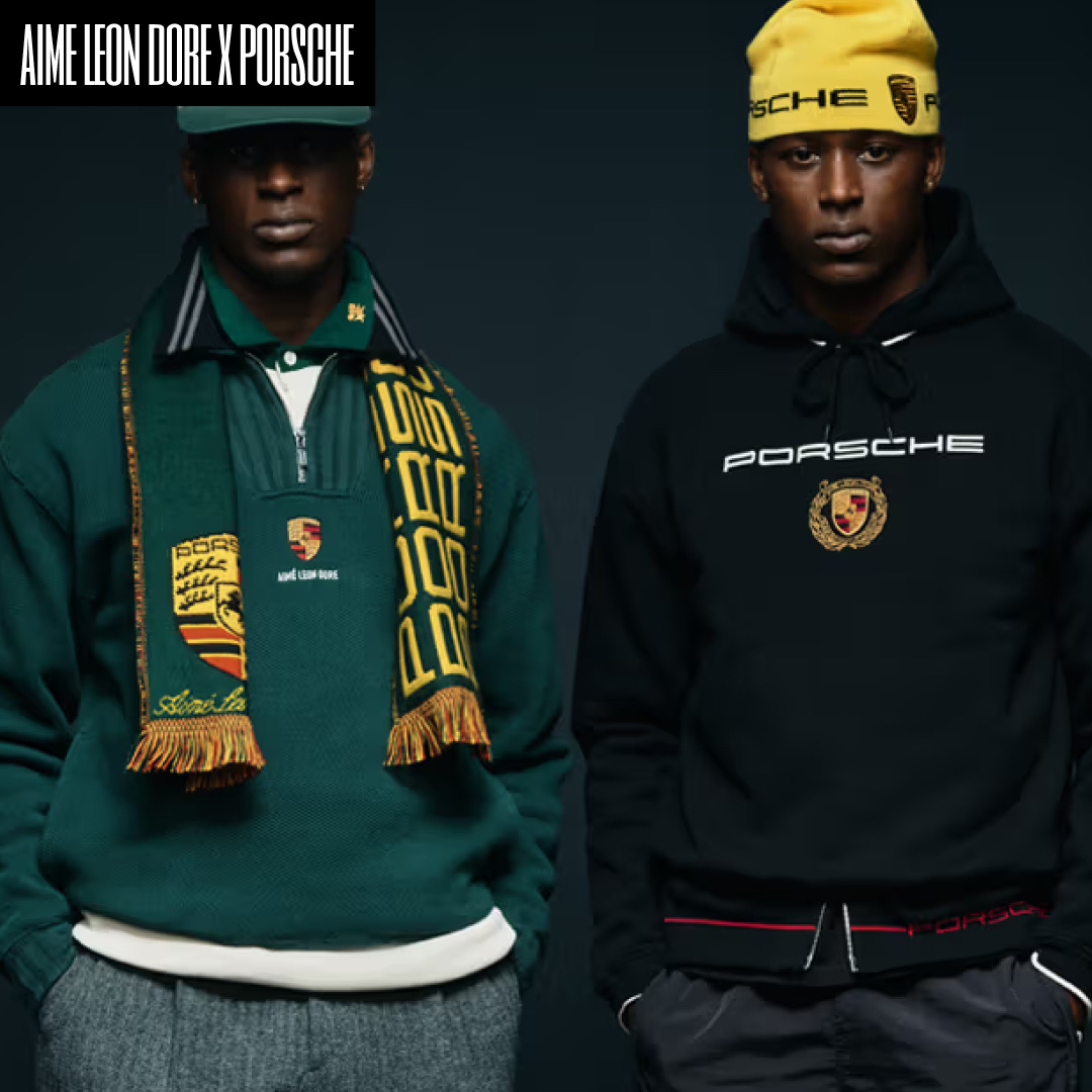 Aime Leon Dore x Porsche Wool Racing Scarf Jet Black, Aime Leon Dore Porsche on Mulberry T-Shirt White 착용 스타일 - 4