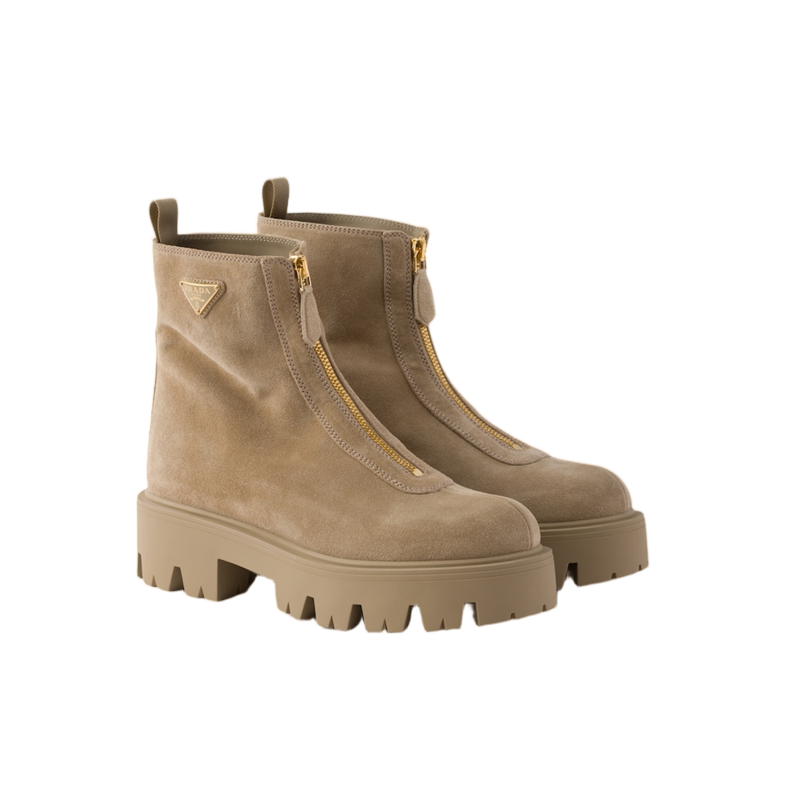 (W) 프라다 스웨이드 부티 집 데저트 베이지((W) Prada Suede Booties with Zip Desert Beige) - 2
