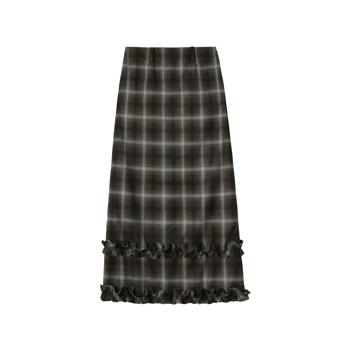 MF259OSK001CBR Margarin Fingers Frill Maxi Skirt Brown