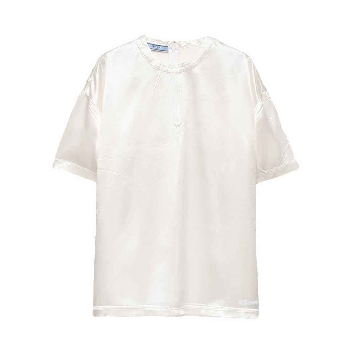 (W) 프라다 숏슬리브 사틴 탑 화이트((W) Prada Short Sleeved Satin Top White) - 1