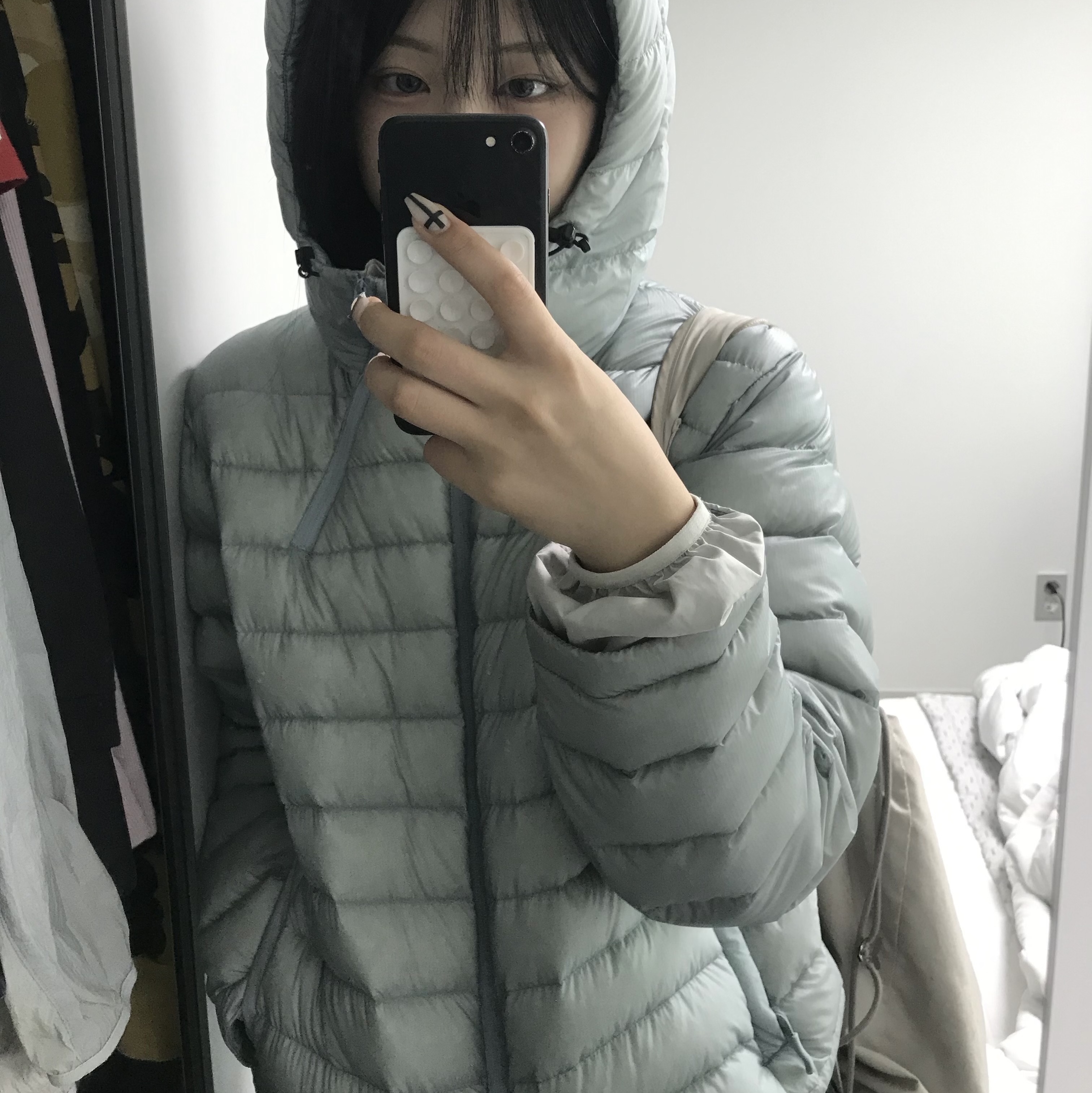 Sansan Gear Suffix Puffer Jacket Sky Blue - 23FW 착용 스타일