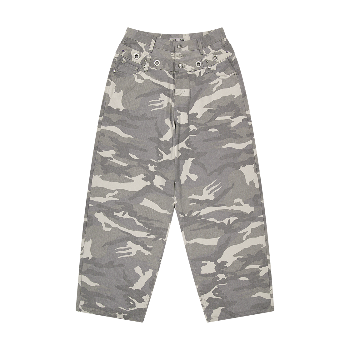 25NNFWBPTF001GM NIIER NOR Eyelet Double Waist Pants Grey Camo