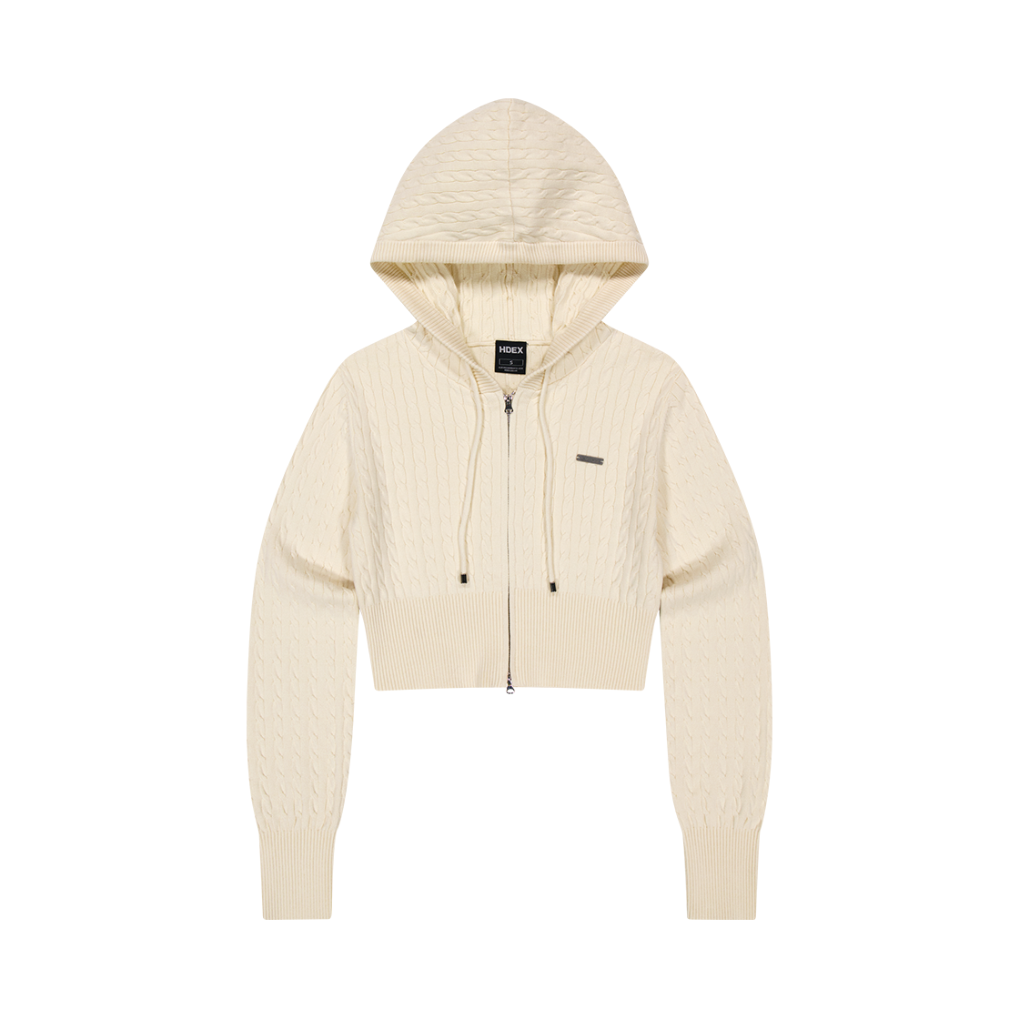 에이치덱스 우먼스 케이블 니트 크롭 후디 집업 아이보리(HDEX Womens Cable Knit Crop Hoodie Zip-Up Ivory)
