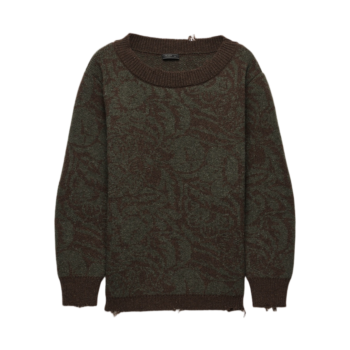 UMF121-17XP-F0192 Prada Wide Neck Shetland Wool Sweater Ebony