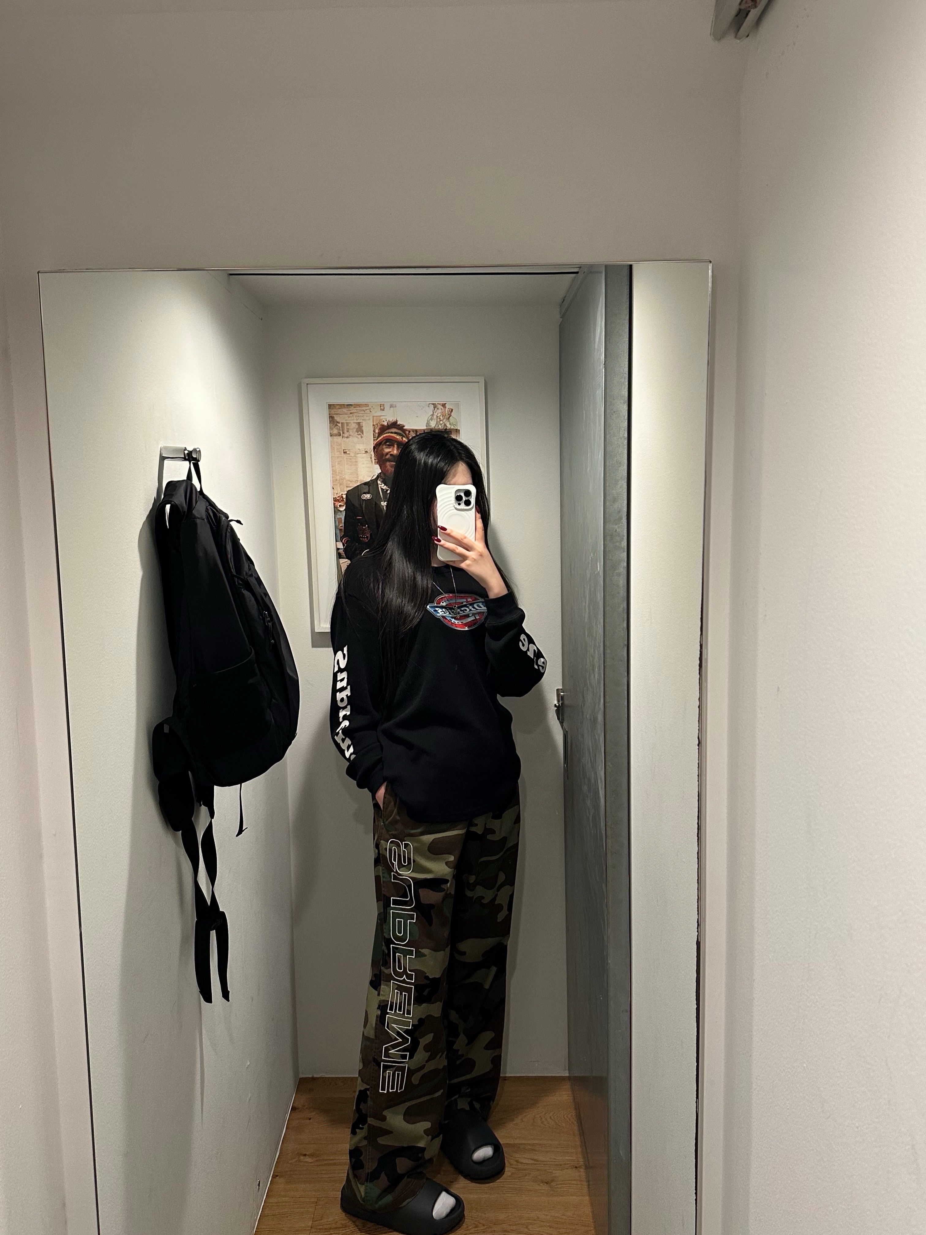 Supreme x Dickies Thermal Black - 25FW, Supreme Spellout Embroidered Ripstop Track Pants Woodland Camo - 25FW 착용 스타일 - 1