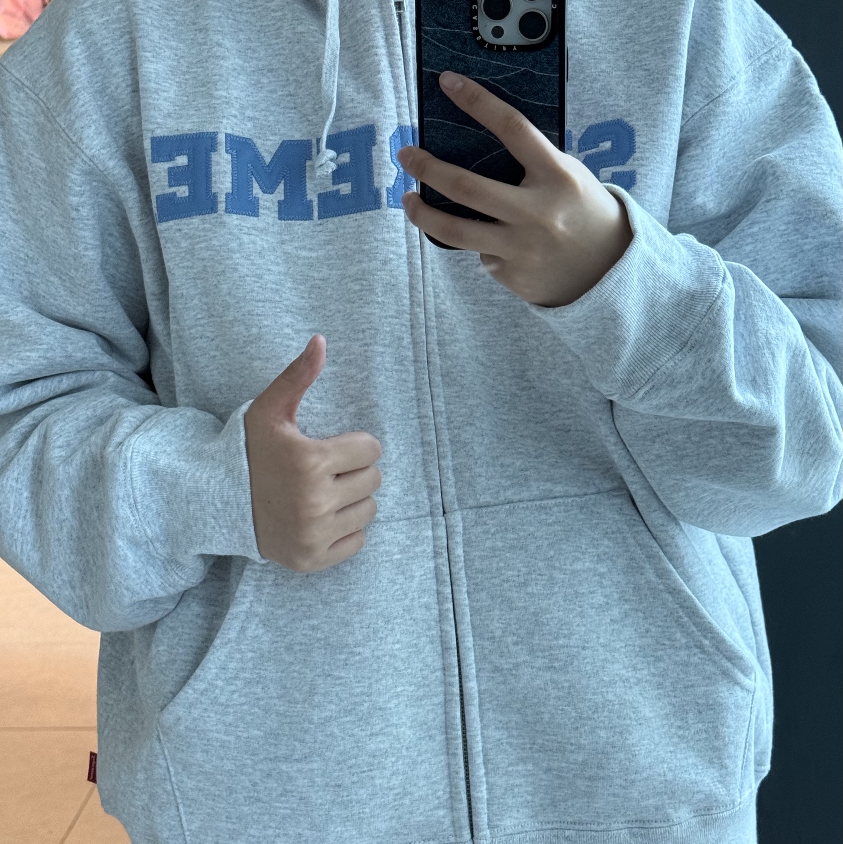 Supreme Collegiate Applique Zip Up Hooded Sweatshirt Ash Grey - 25FW 착용 스타일 - 1