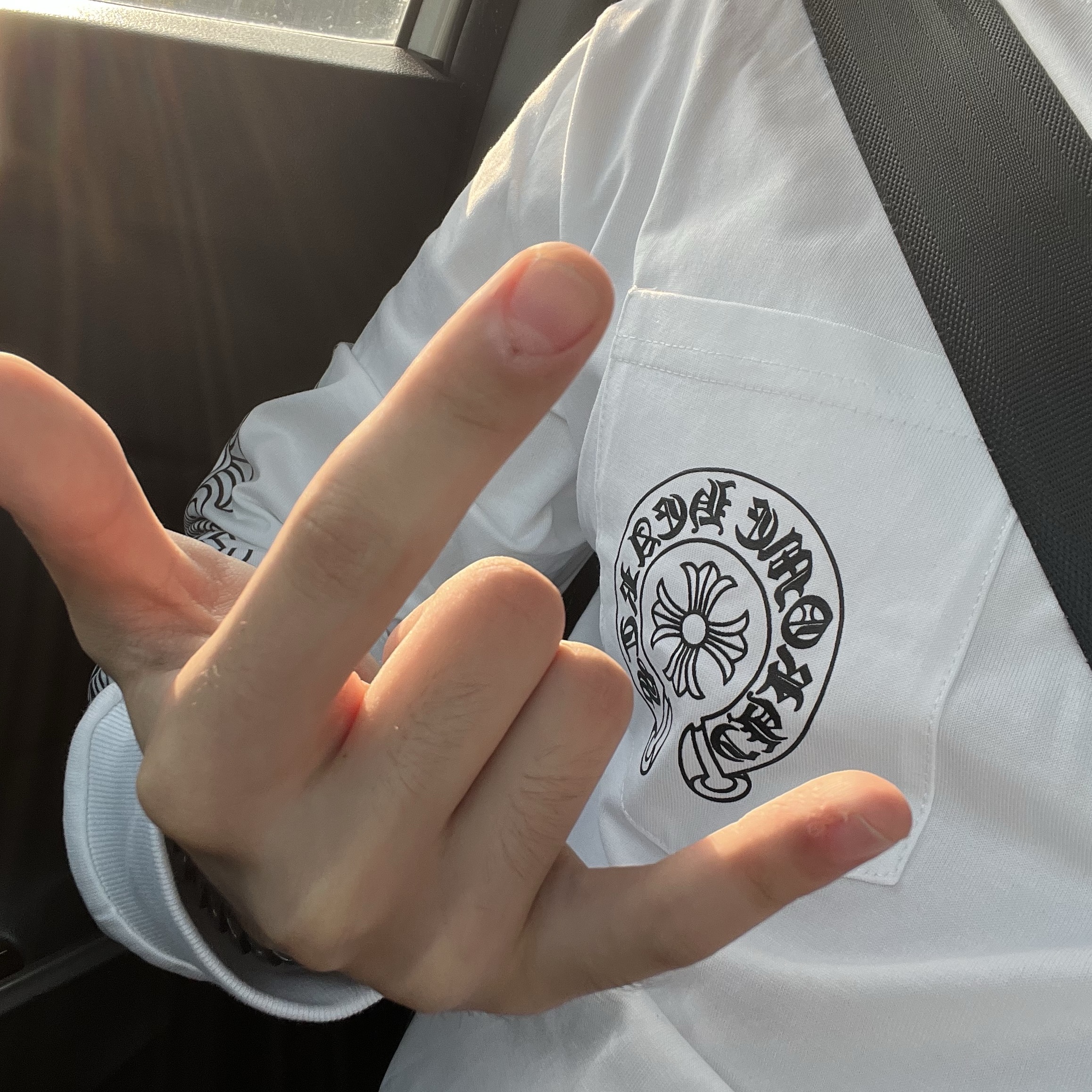 Chrome Hearts Horseshoe Fuck You Logo Long Sleeve T-Shirt White - Hong Kong Exclusive 착용 스타일 - 2