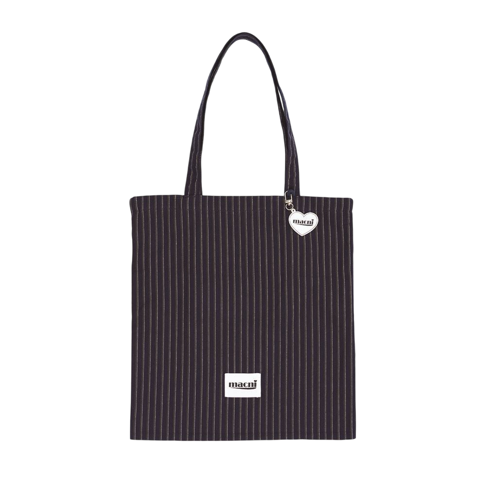 마크니 하트 스트라이프 에코백 네이비(MACNI Heart Stripe Eco Bag Navy)