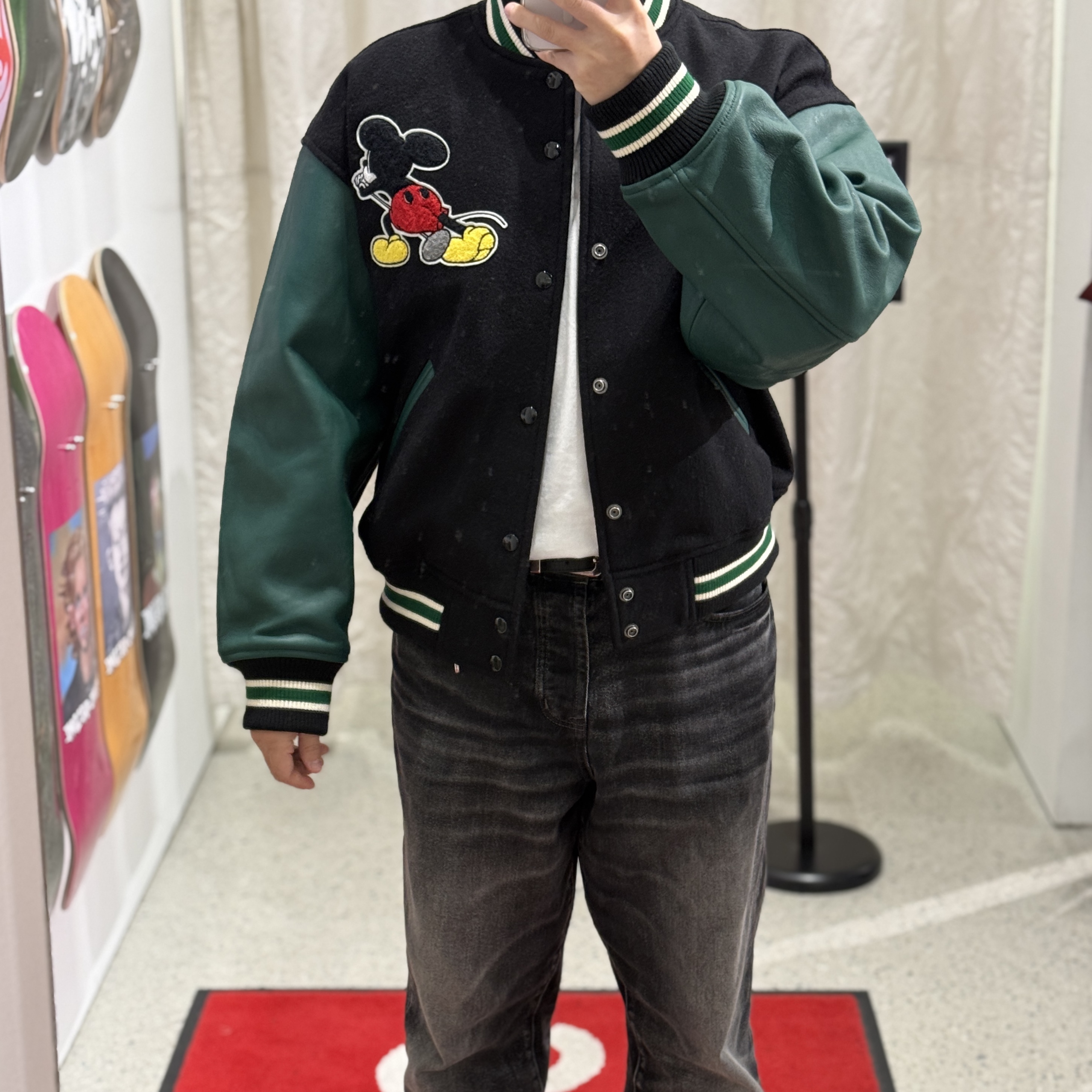 Supreme x Number (N)ine x Mickey Mouse Varsity Jacket Black - 25FW 착용 스타일