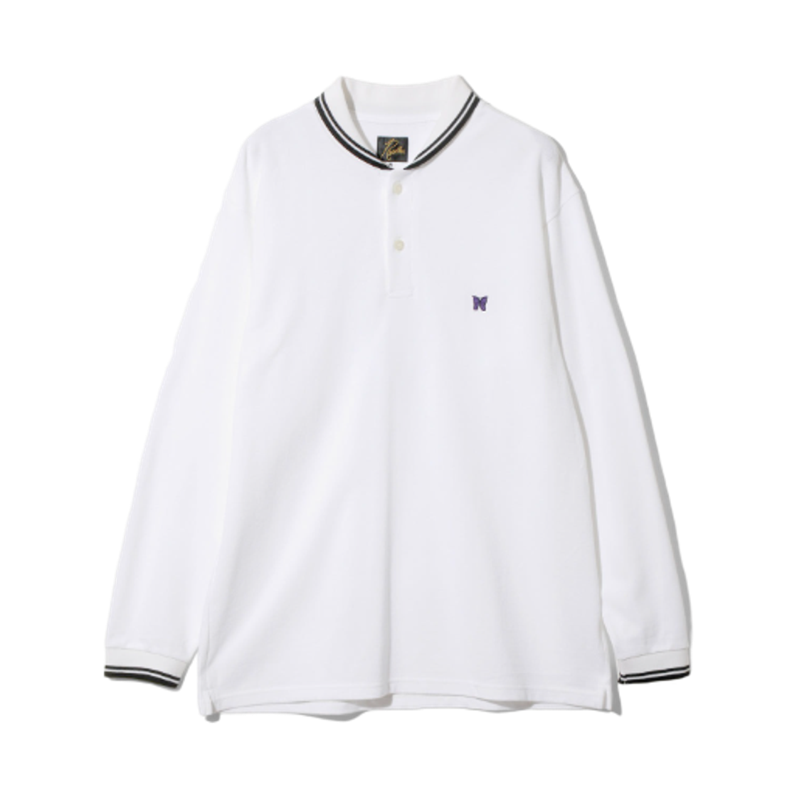 RW347A Needles Shawl Collar L/S Polo Cotton Pique White