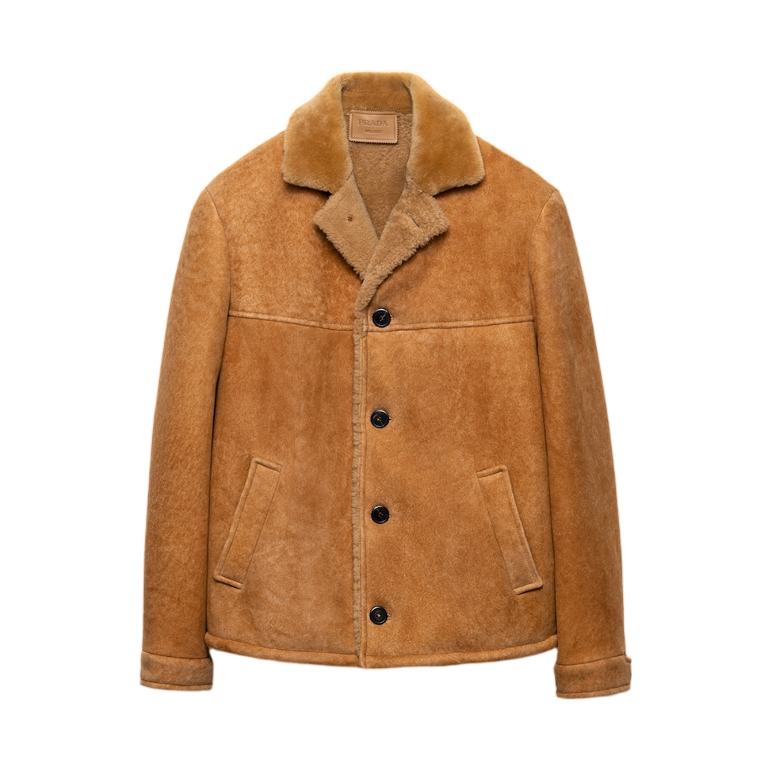 UPS682-17T6-F098L Prada Shearling Caban Jacket Caramel