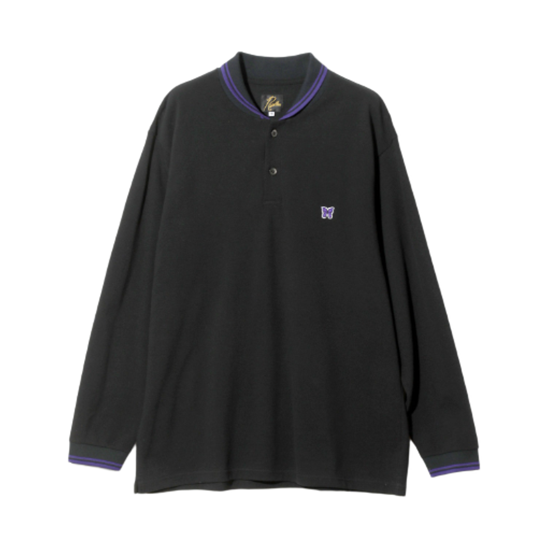 RW347C Needles Shawl Collar L/S Polo Cotton Pique Black