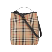 Burberry Ashby Check Medium Bucket Bag Beige
