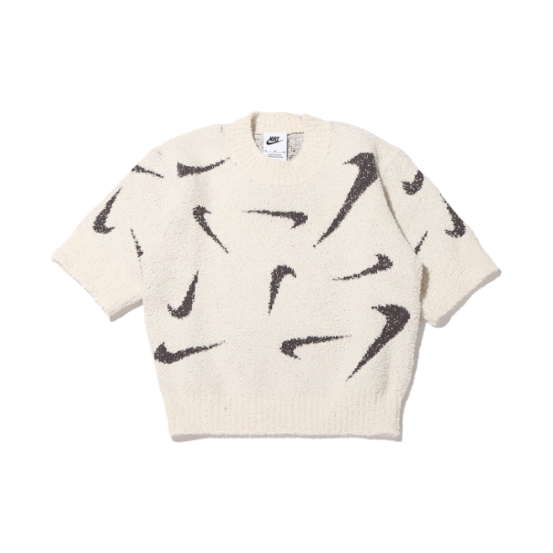 FD4287-104 (W) Nike NSW Phoenix Cozy Boucle Slim Cropped Knit Short Sleeve Top Light Orewood Brown Medium Ash - Asia