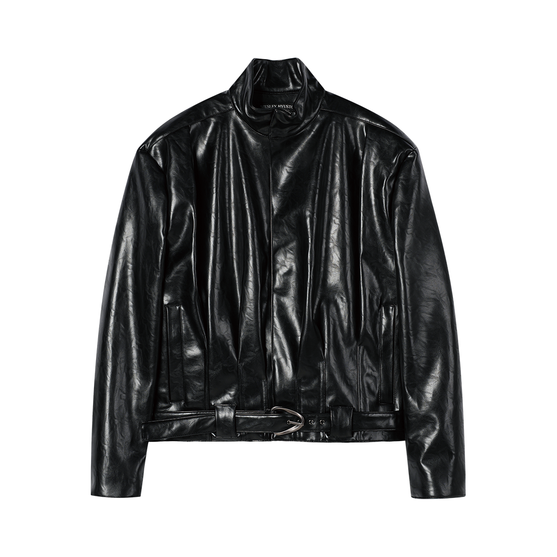 웨슬리휴스턴 옵시디언 딥턱 디테일 레더 자켓 블랙(WESLEY HYUSTON Obsidian Deep Tuck Detail Leather Jacket Black)