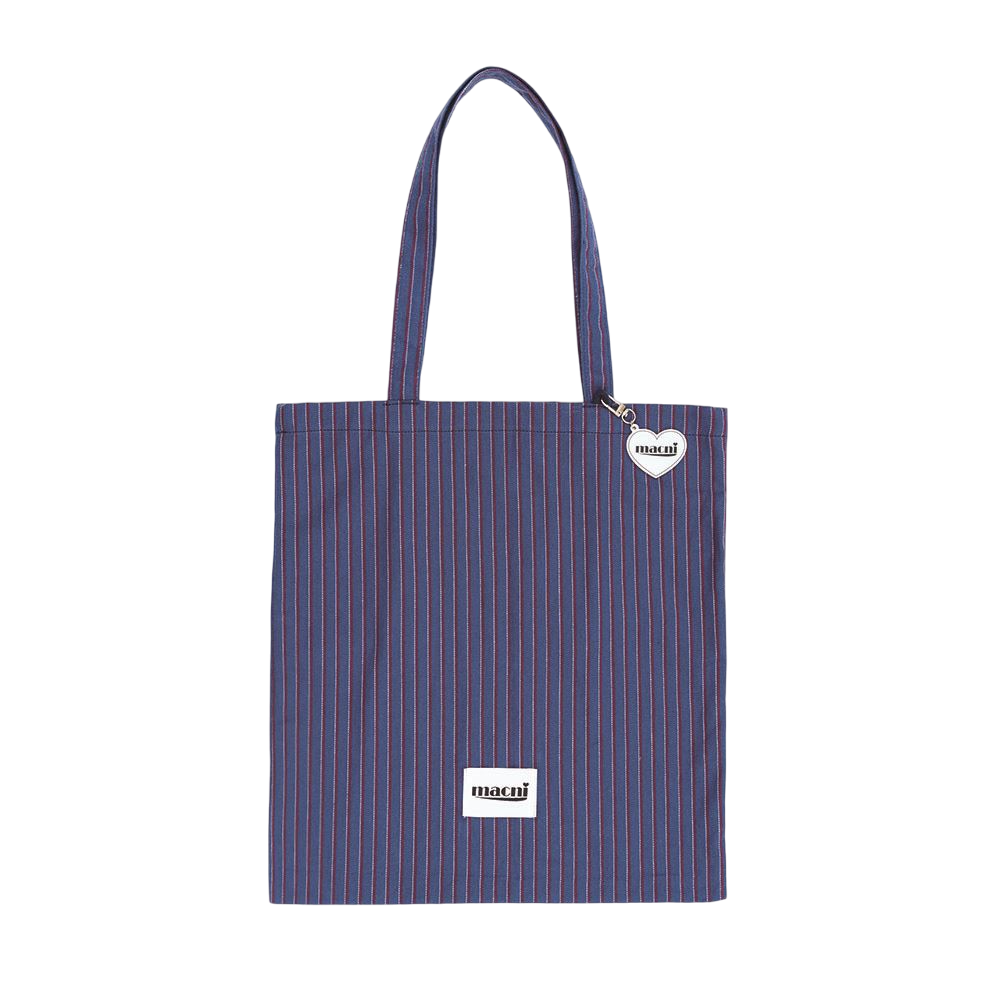 마크니 하트 스트라이프 에코 백 블루(MACNI Heart Stripe Eco Bag Blue)