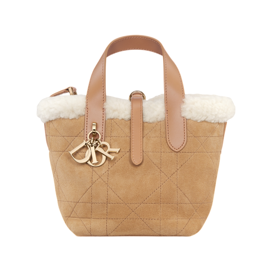 디올 디올알프스 디올 뚜주흐 버티컬 나노 토트 매크로 까나쥬 스웨이드 카프스킨 앤 메리노 울 베이지 에크루(Dior Dioralps Dior Toujours Vertical Nano Tote Macro Cannage Suede Calfskin And Merino Wool Beige Ecru) - 1