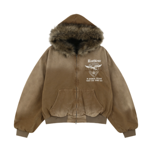 - Protocol Index Detachable Fur Hooded Work Jacket Beige