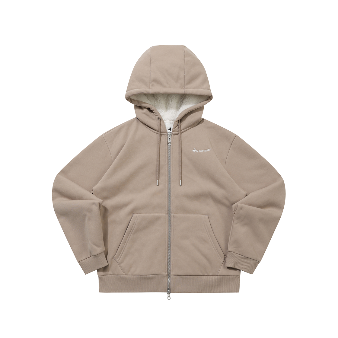 QQ423LFTO1_DBG0 le coq sportif Unisex Sherpa Loose Hooded Zip-Up Dark Beige
