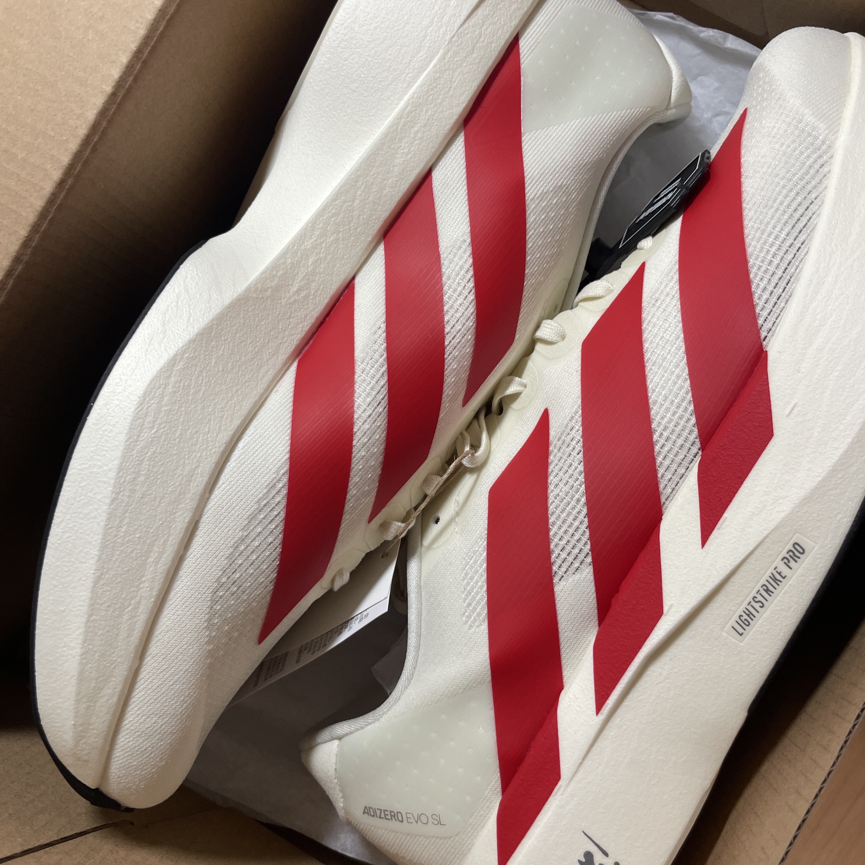 Adidas Adizero EVO SL Off White Better Scarlet 착용 스타일