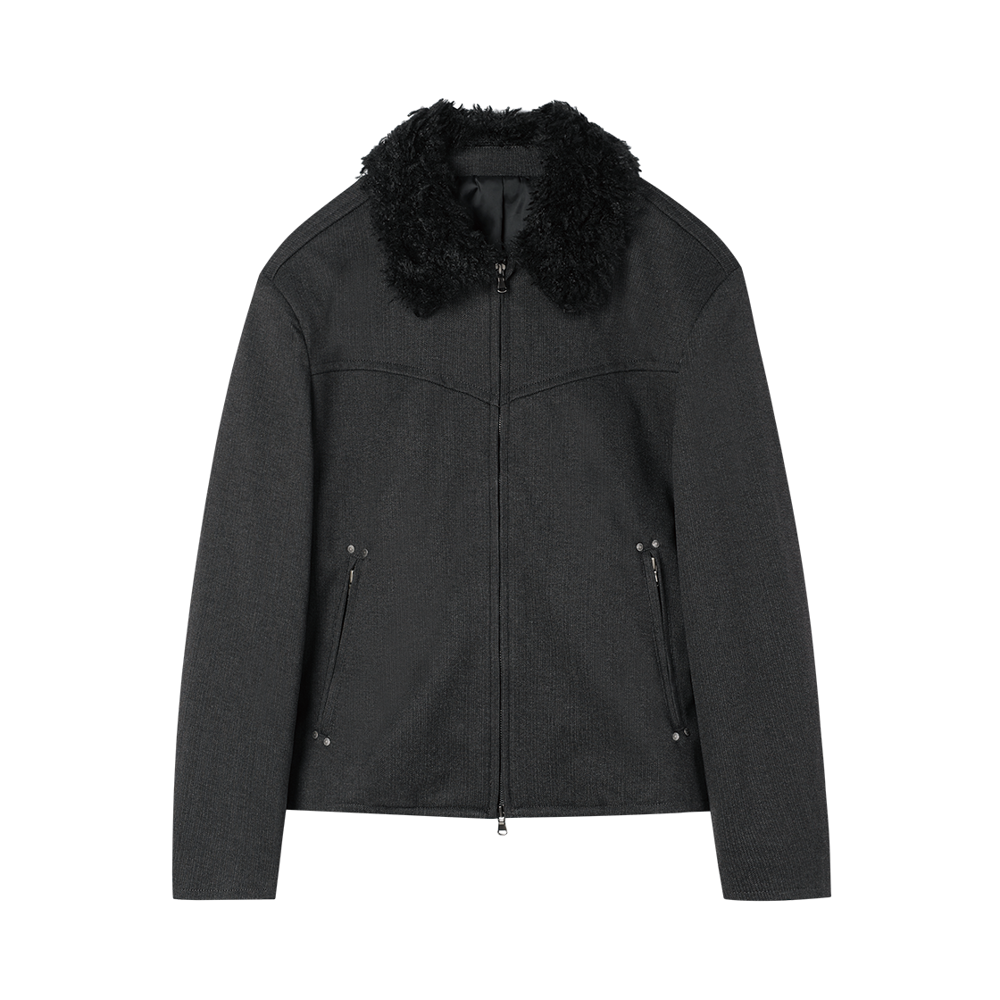 웨슬리휴스턴 더스트 라인 퍼 칼라 헤링본 자켓 블랙(WESLEY HYUSTON Dust Line Fur Collar Herringbone Jacket Black)