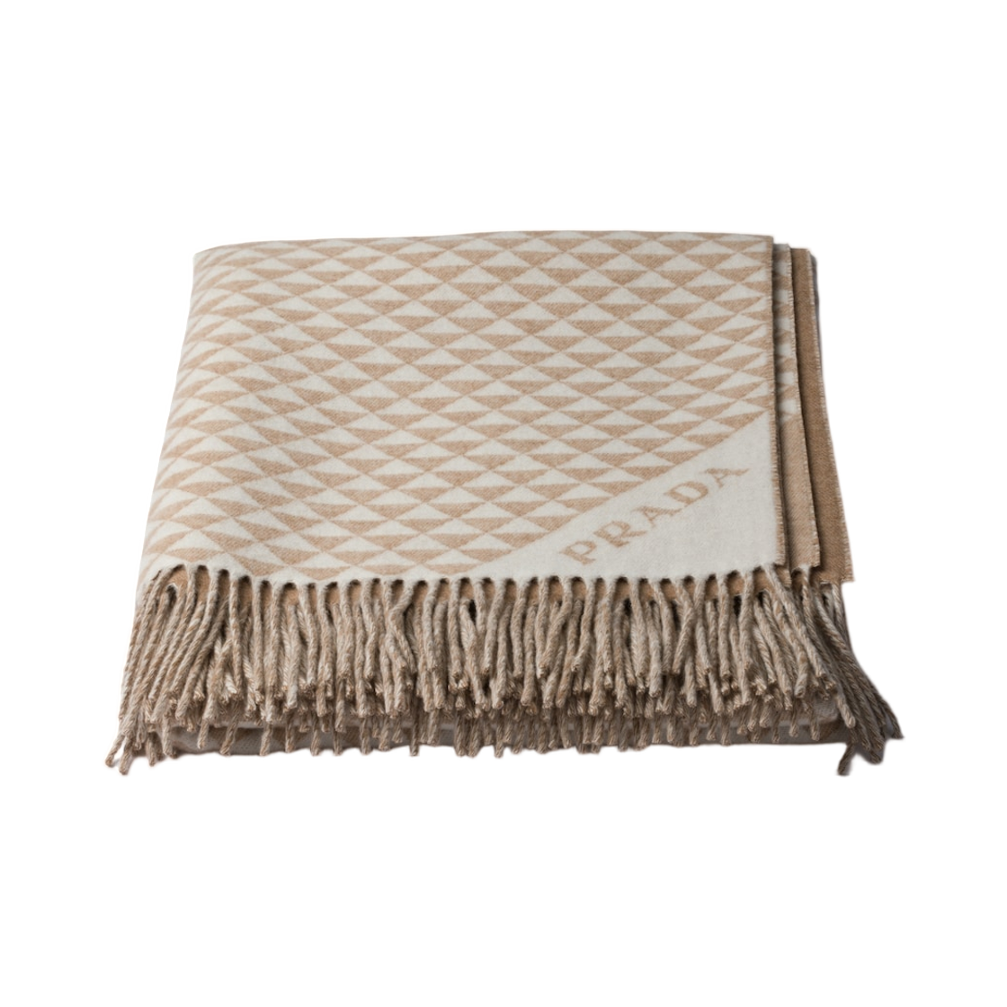 OX1013-2GAP-F0J34 Prada Symbole Double Cashmere and Wool Throw Sand White