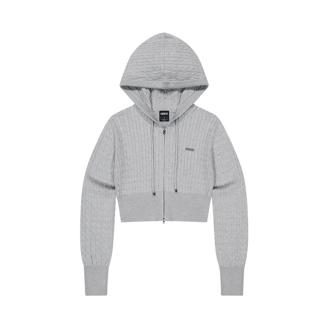 에이치덱스 우먼스 케이블 니트 크롭 후디 집업 멜란지 그레이(HDEX Womens Cable Knit Crop Hoodie Zip-Up Melange Gray)