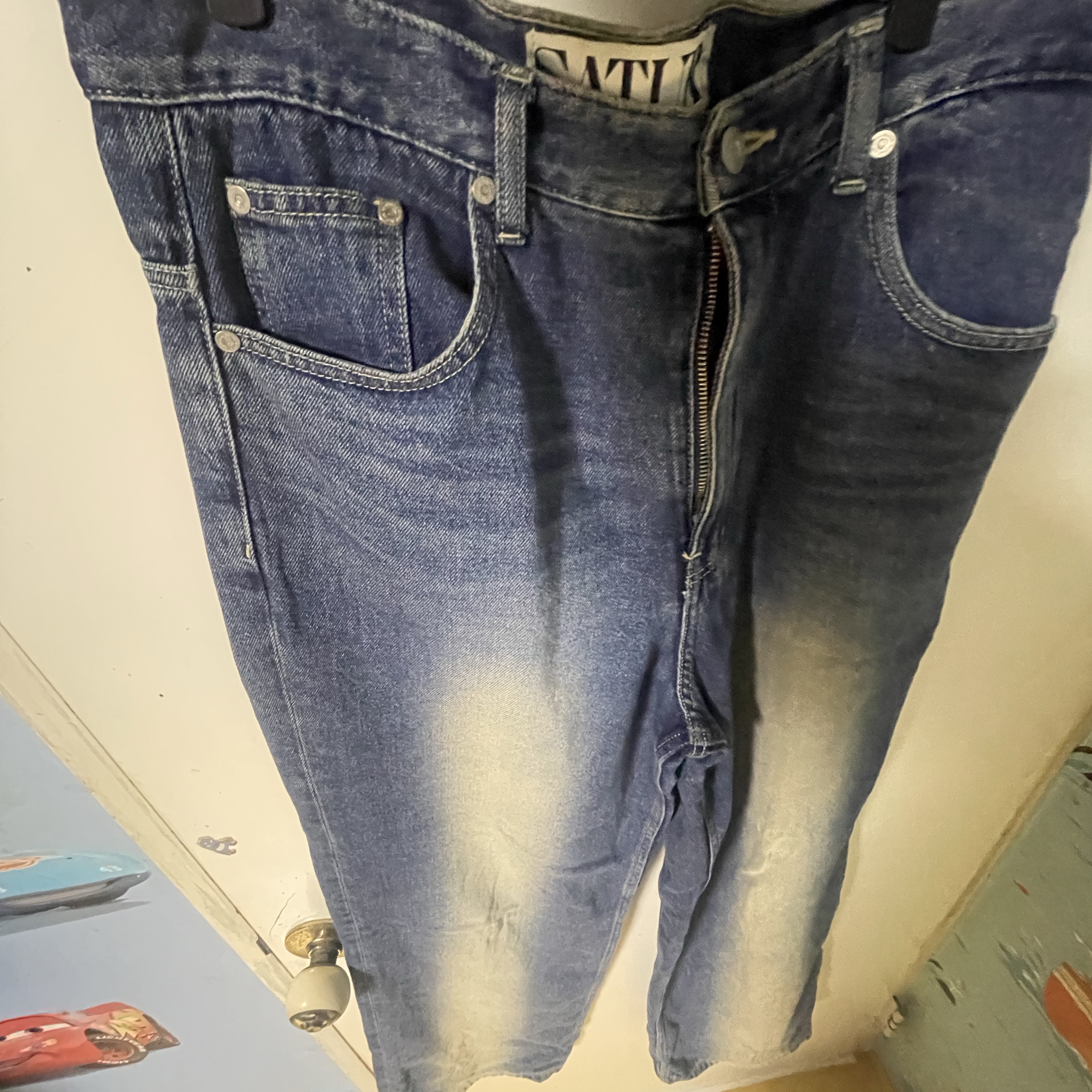 Satur Brooklyn Newtro Wide Pants Washed Denim Blue 착용 스타일