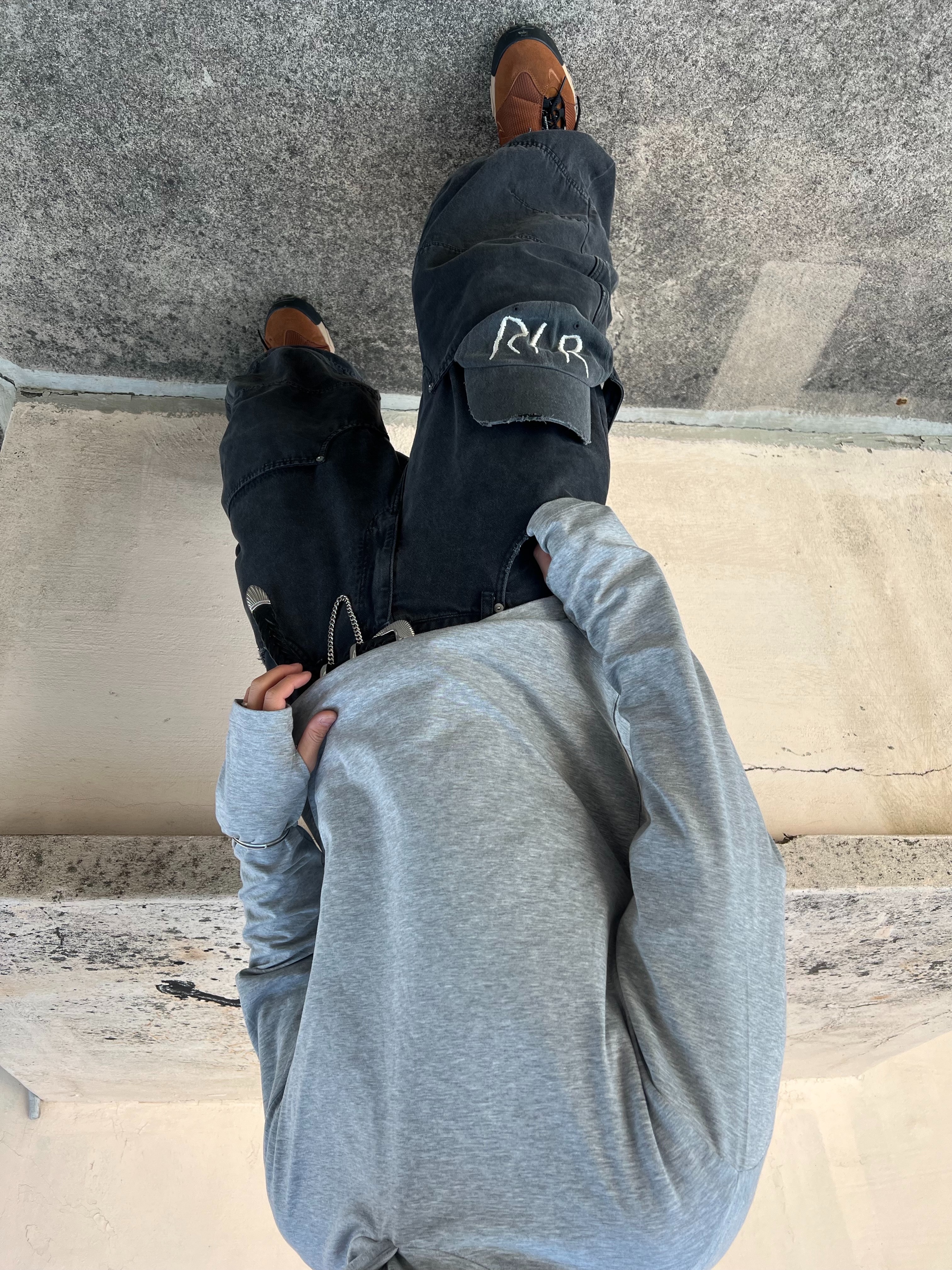Nonnod Double knee cover pants Vintage black, Nike x Sacai Magmascape SP Pecan 착용 스타일 - 6