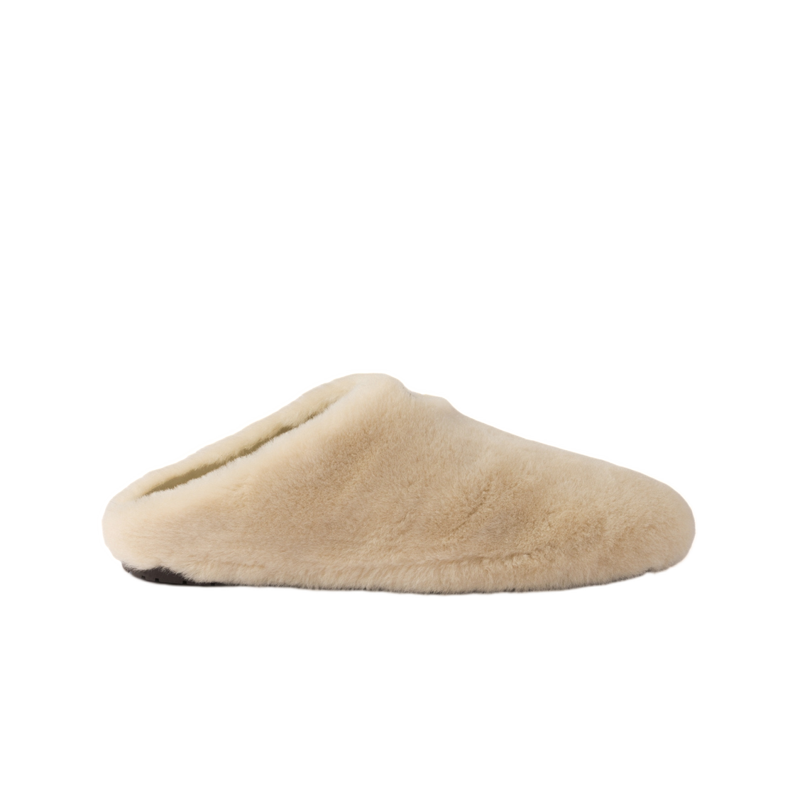 1R130O-173-F0485 (W) Prada Shearling Mules Travertine Stone