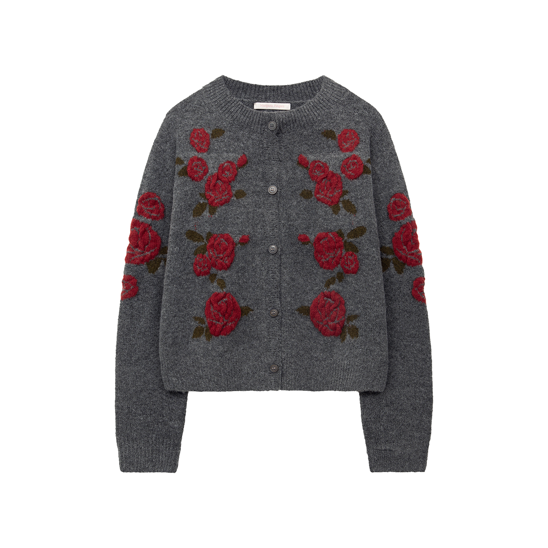MF259OCD001CGYFR Margarin Fingers Rose Jacquard Cardigan Grey