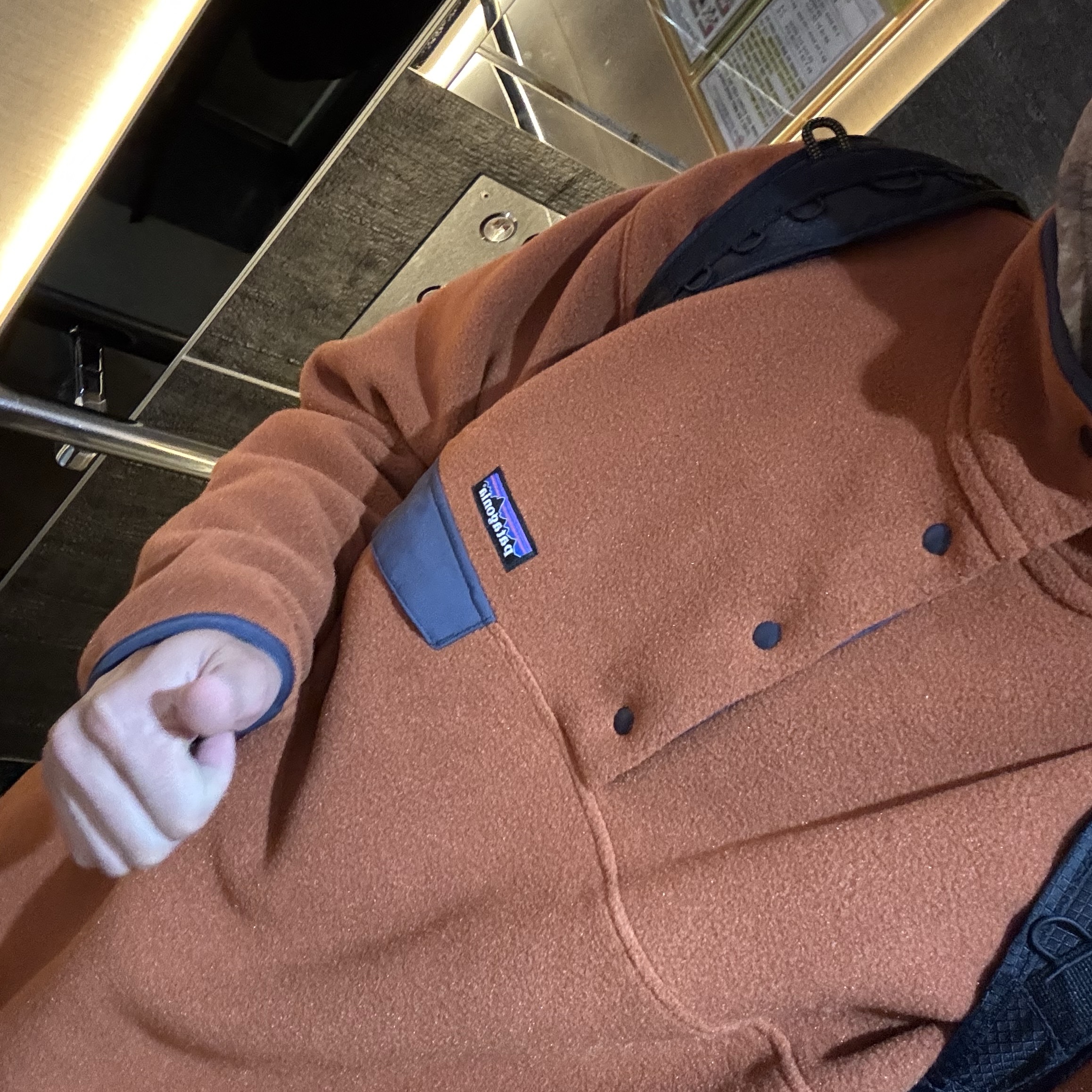 Patagonia Synchilla Snap-T Fleece Pullover Burnished Red 착용 스타일 - 2