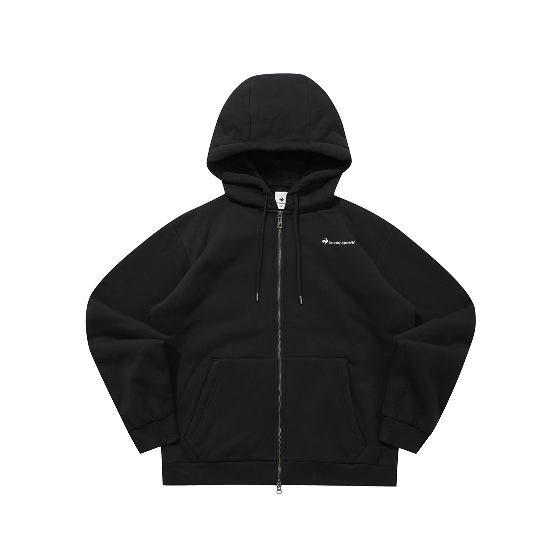 QQ423LFTO1_BLK0 le coq sportif Unisex Sherpa Loose Hooded Zip-Up Black