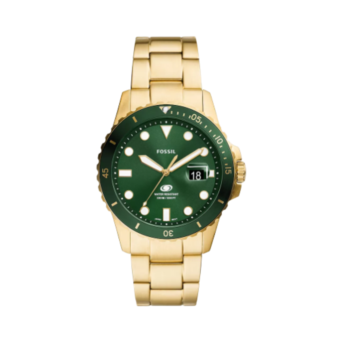 파슬 블루 다이브 쿼츠 쓰리핸드 데이트 42mm 스테인리스 스틸 그린 골드(Fossil Blue Dive Quartz Three-Hand Date 42mm Stainless Steel Green Gold)